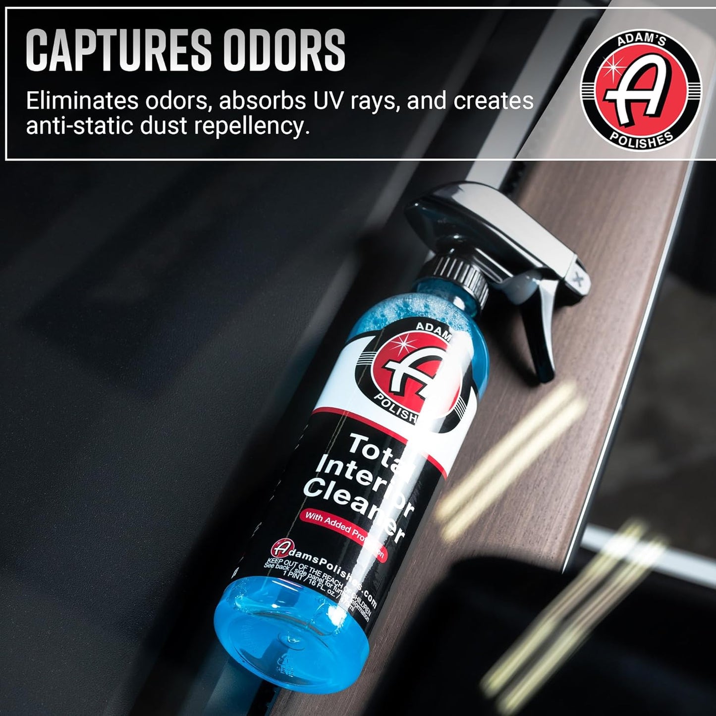 Adam's Polishes Total Interior Cleaner & Protectant, Quick Detailer & SiO2 Protection, Ceramic Infused, Anti-Static, OEM Finish, For Leather, Vinyl, Plastics, Glass & More