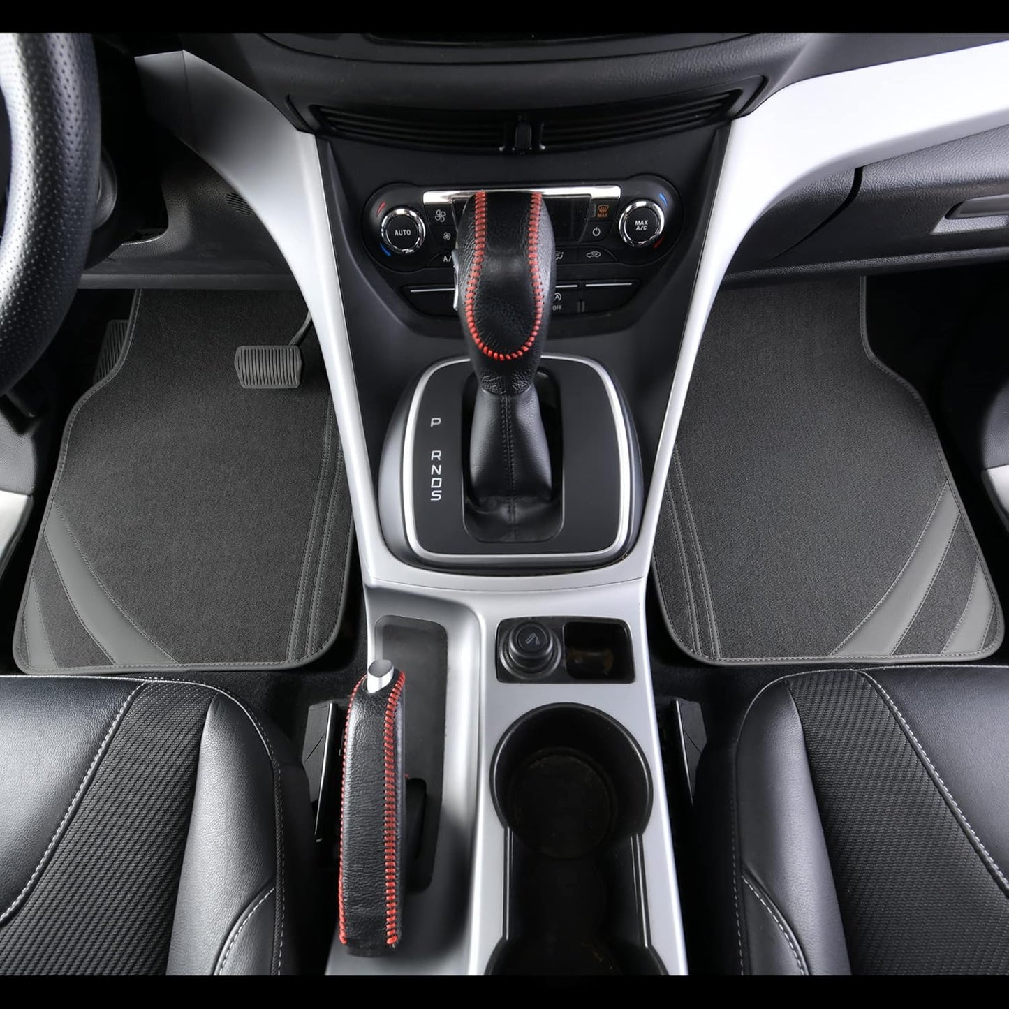 CAR PASS Car Floor Mats, Edge Leather Waterproof Car Mats with Double Stitch Line and Anti-Slip Backing Design, Fit 95% Automotive,SUVS,Sedan,Vans (Pure Gray)