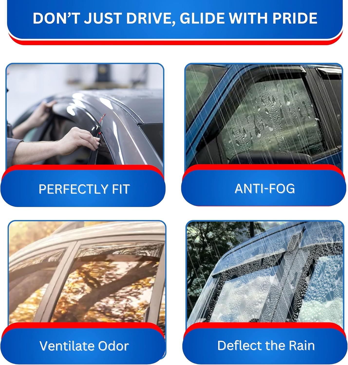 KPY Window Visor Compatible with Dodge Dakota Crew Cab 2000-2004, 4PC Rain Guard Side Window Vent Deflectors in-Channel Style, 2000 2001 2002 2003 2004