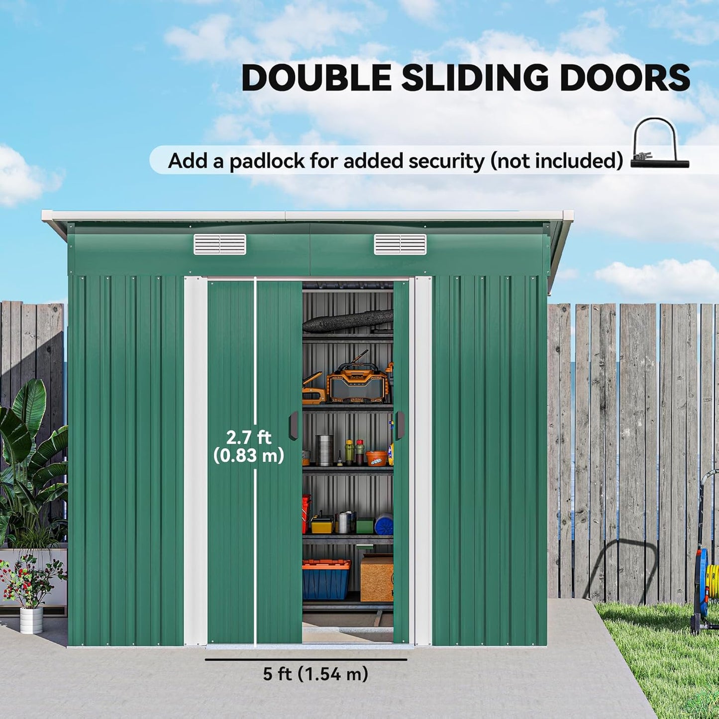 Outsunny 7' x 4' Outdoor Storage Shed, Metal Garden Tool House with Sloping Roof and Lockable Door for Backyard, Bike, Patio, Garage, Lawn, Dark Green