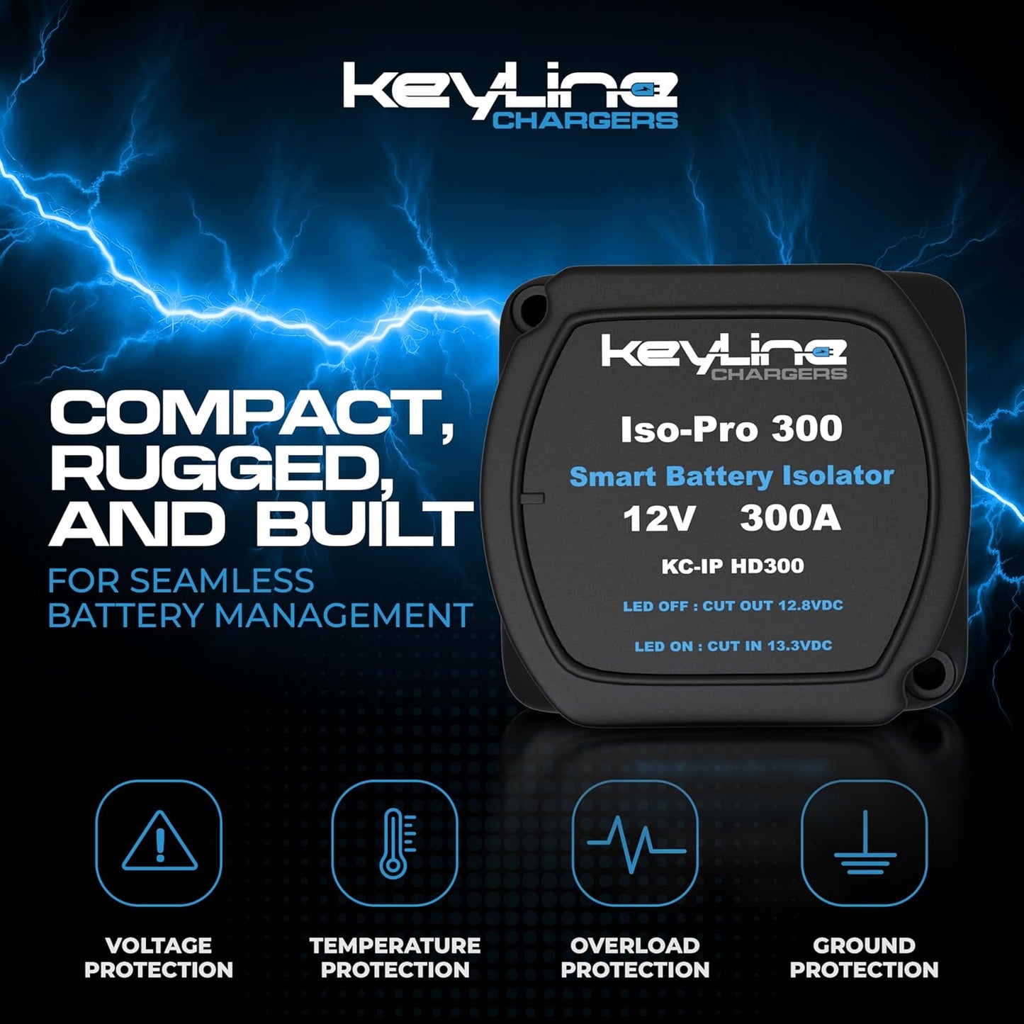 Dual Battery Isolator Heavy Duty 300 AMP 1000 AMP Peak Voltage Sensitive Relay VSR for 12 Volt Systems - Works with All Batteries Types Including Lithium and LiFePO4