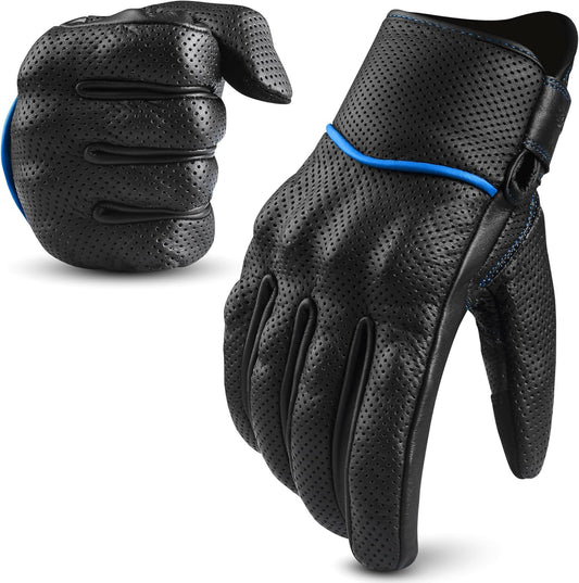 aasportx Motorcycle Gloves - Men's Leather Motorbike Gloves with Touchscreen Function - Non-Slip Pads for Men & Women