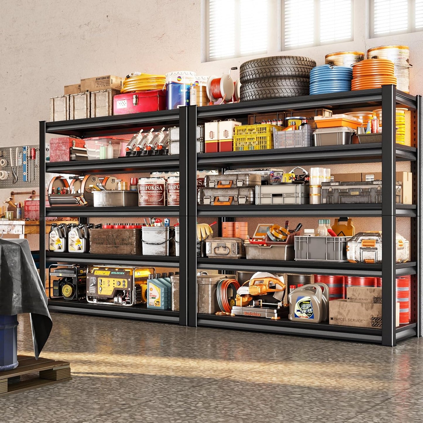 78" H Garage Shelving Heavy Duty，2800LBS Loads Adjustable Garage Storage Shelves,5-Tier Metal Storage Racks and Shelving Units, Utility Rack Shelves,48”W x 18”D x 78”H,Black