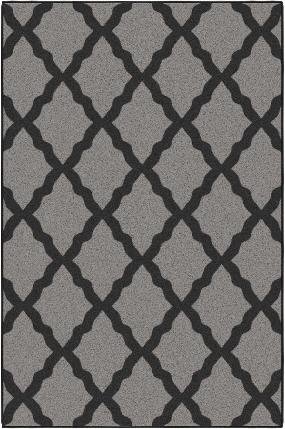 Ottomanson 3'3" x 5' Rugs for Living Room Trellis Area Rug for Bedroom - Non Slip Durable Large Floor Carpet for High Traffic Areas - Indoor Rug for Dining Room Kitchen Kids Playroom, Dark Gray
