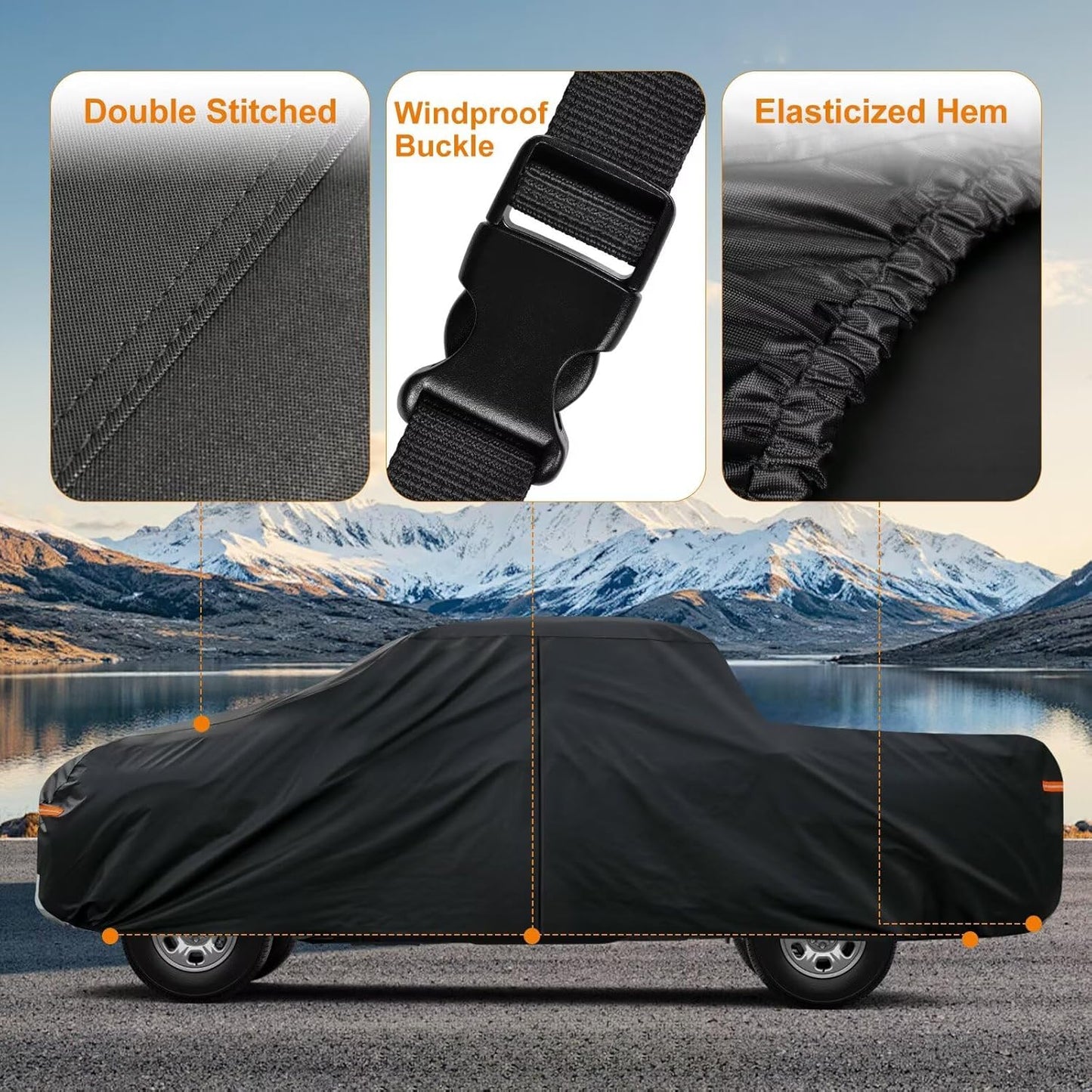 Kayme Truck Cover Custom Fit GMC Sierra(1988-2018) Regular Cab Short Bed. Full Exterior Heavy Duty Outdoor Pickup Truck Car Cover Waterproof All Weather.Car Tarp for Wind Sun Dust Protection.Black