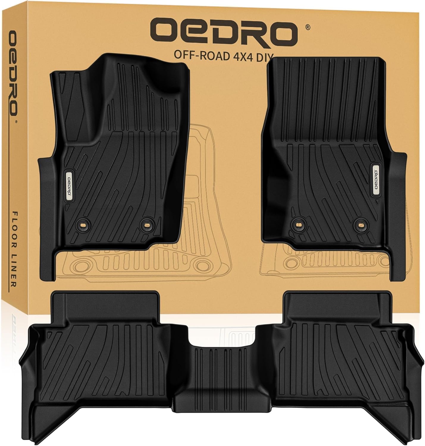 OEDRO Floor Mats Fit for Toyota Tacoma 2024 2025 Double Cab Auto Trans (NOT for Hybrid), Custom TPE All Weather Floor Liners for Tacoma TRD/SR/SR5/limited Car Front&Rear 2 Row Mats