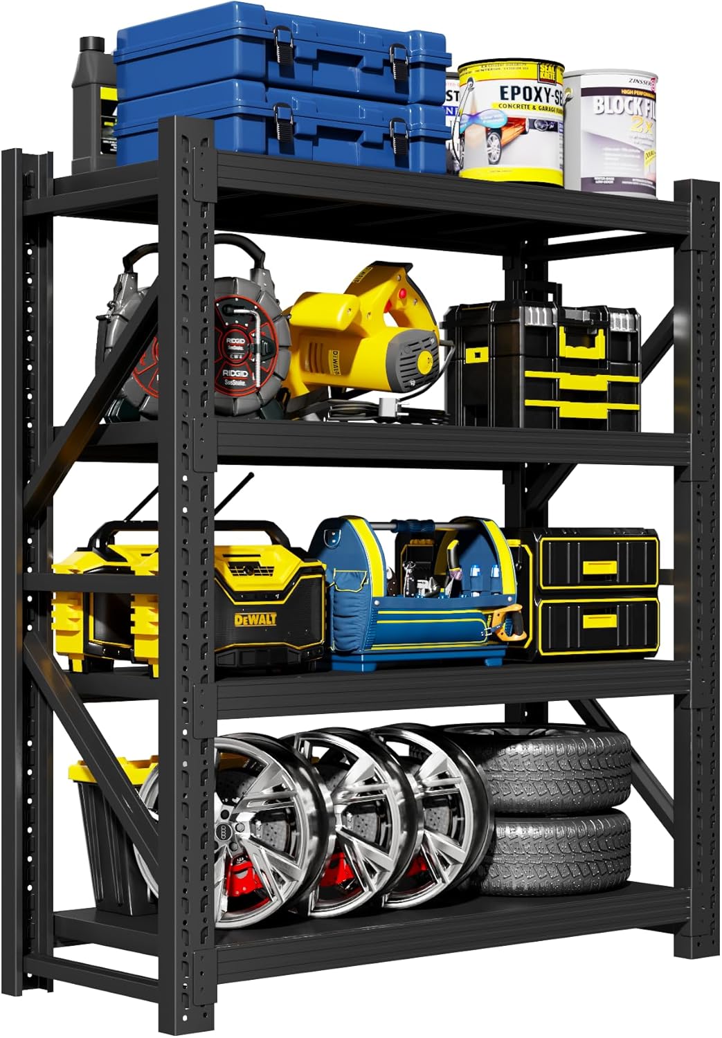 Garage Shelving Unit, 4 Tier Heavy Duty Racks, Easy Assembly, Metal Racks with Adjustable Shelves, 3000 LBS Load Capacity,for Warehouse,Basement (Black, 23.6" D x 47.2" W x 78.7" H)