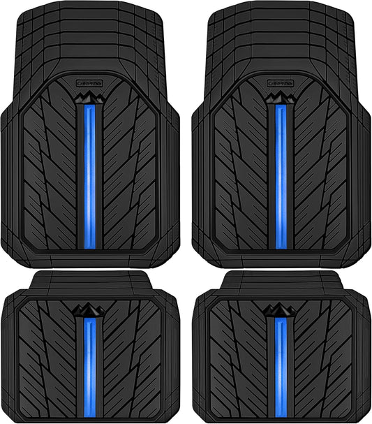 CAR PASS Metal Medium Rubber Floor Mats for Car Heavy Duty Car Mats All Weather, Universal Trim to Fit for Truck SUV Vehicle Automotive Floor Mats, Waterproof Car Mats 4 Piece Black Bule
