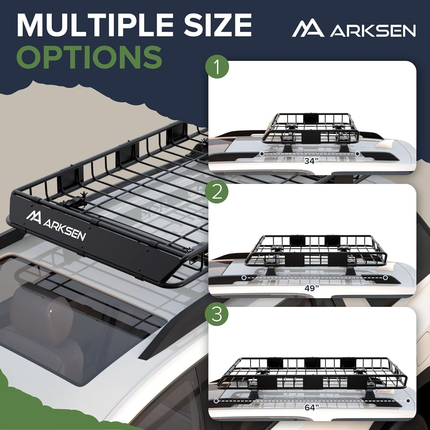 ARKSEN 64 x 39 x 5 Inch Upgrade Universal Roof Rack - 150Lbs Capacity Heavy Duty Rooftop Cargo Carrier with Extension for Car, SUV & Pickup, Durable Steel, Easy Install, Spacious Storage