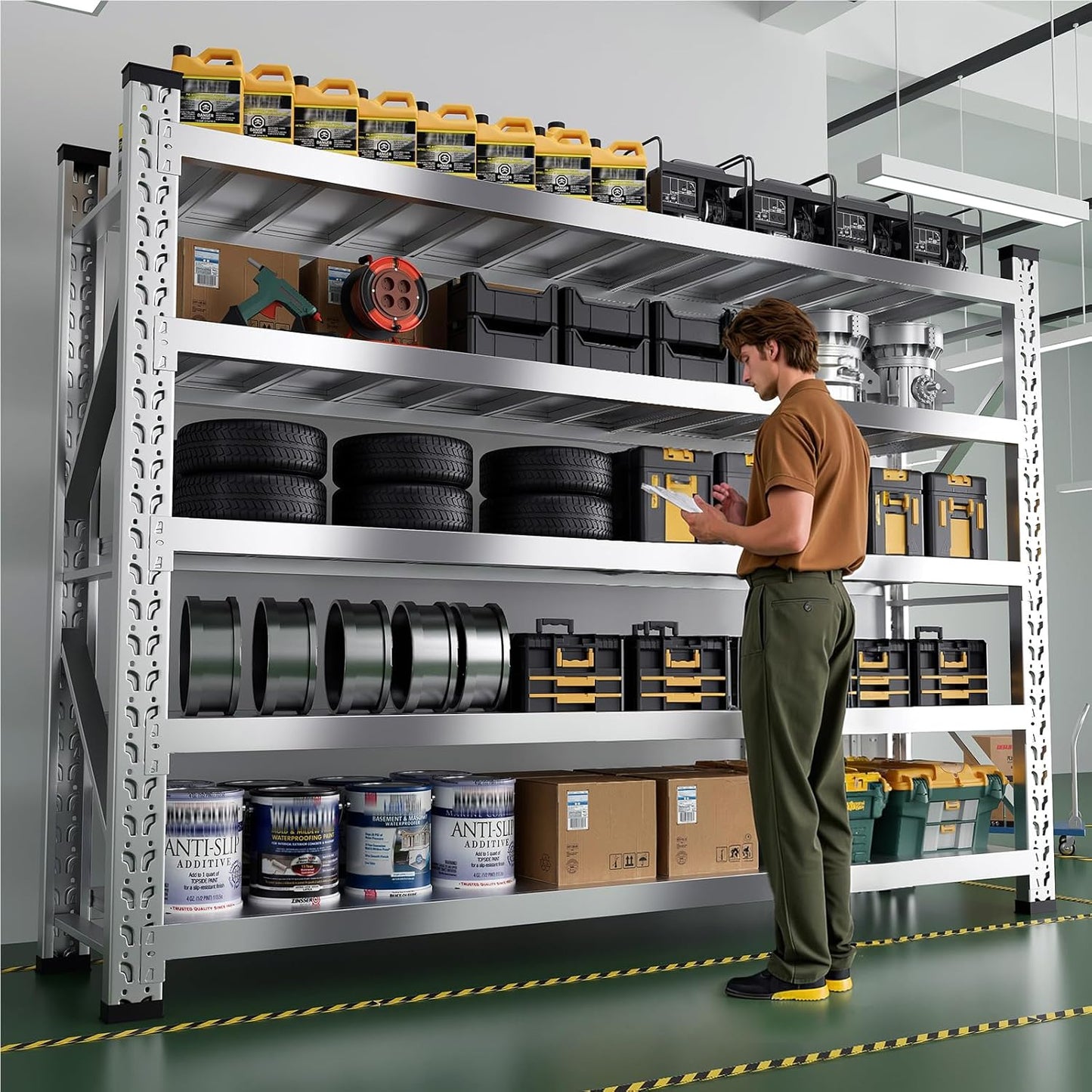 ZZV 78" W x 78" H Garage Shelving Heavy Duty Storage Shelves 5 Tier Stainless Steel Industrial Shelf Adjustable Garage Shelving Unit Utility Rack Shelf for Warehouse Basement Kitchen, 3858 LBS