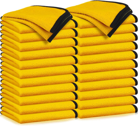 Tallew 24 Pcs Microfiber Towels 16 Inch x 16 Inch Microfiber Cloth Car Drying Towels for Cars Washing Polishing Office Windows Cleaning Household Supplies (Yellow)