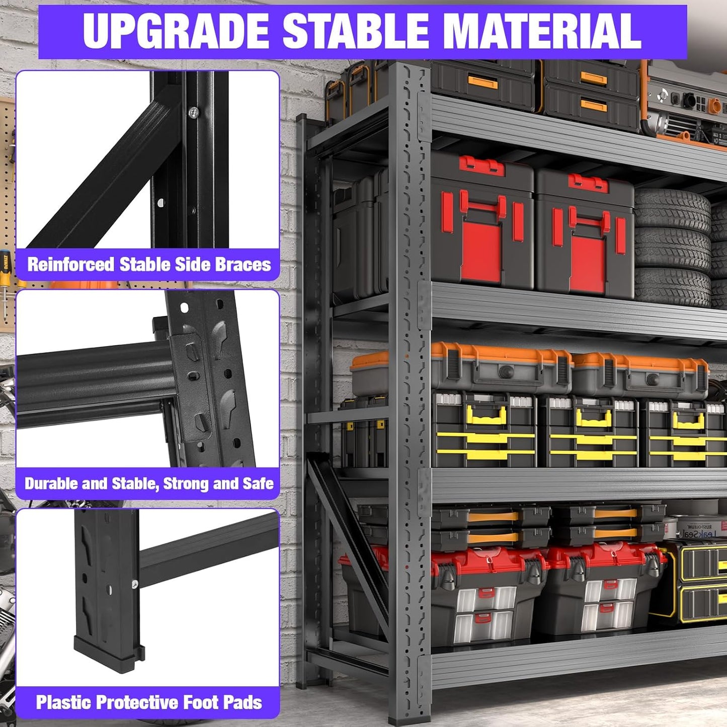 Metal Garage Shelving Heavy Duty, 4-Tier Adjustable Wire Storage Garage Shelves, 6000 LBS Loads Industrial Shelving Units for Garages, Warehouses, Kitchen, Black, 59" W x 24" D x 59" H, 2 Pack