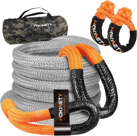 Kinetic Recovery Tow Rope: 1-1/8" x 30ft 48000LBS Snatch Strap with Soft Shackles Heavy Duty Offroad Towing Straps Kit for Trucks SUV UTV ATV Tractor Car Jeep - Gray