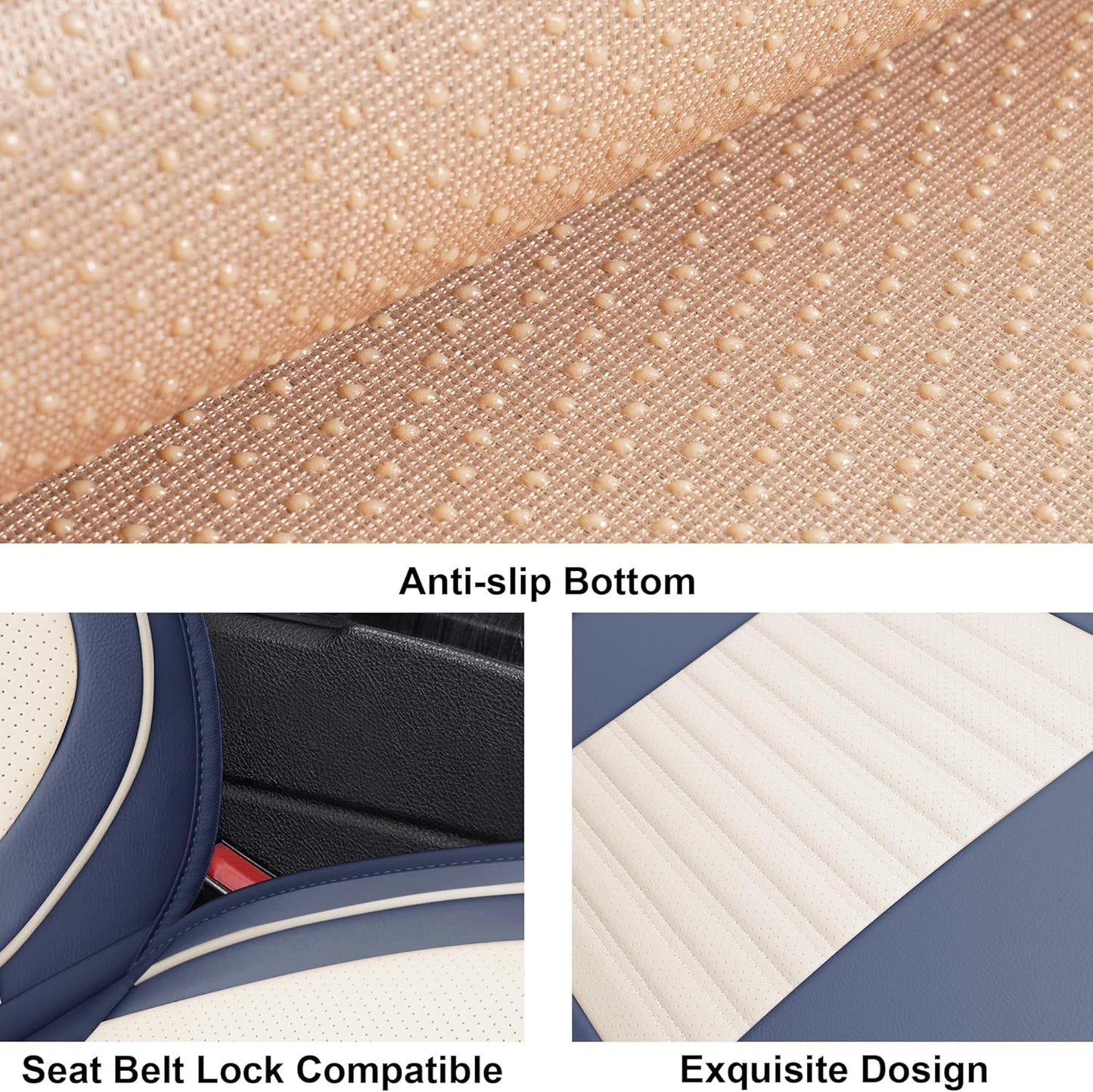 LINGVIDO Car Seat Covers, Breathable and Waterproof Faux Leather Automotive Seat Covers for Cars SUV Truck Sedan,Universal Anti-Slip Seat Cover with Backrest (Front Seat, White & Blue)