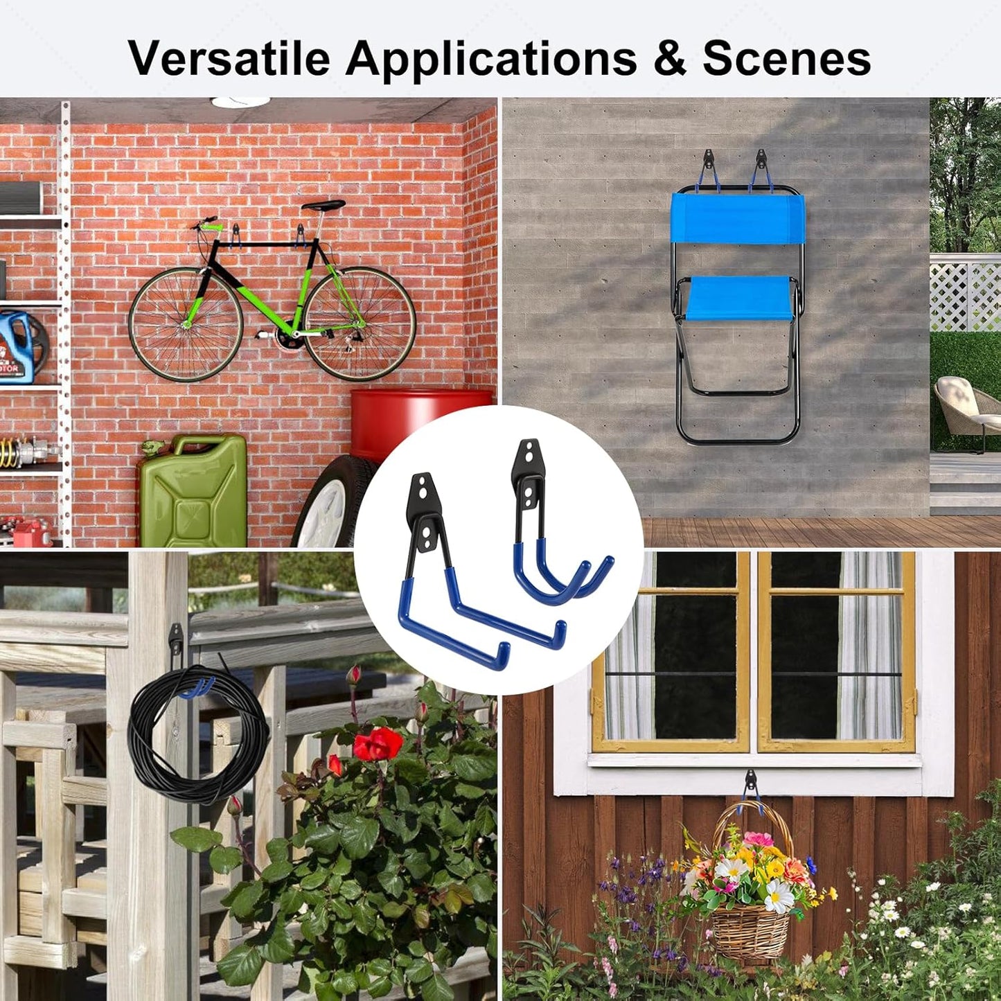 Steel Garage Hooks Wall Tool Organizer, 14 Pack Garage Storage Hook Heavy Duty Utility Storage Hangers Blue for Ladders, Ropes, Garden Tools