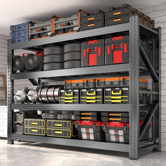 Metal Garage Shelving Unit, Heavy Duty 4-Tier Adjustable Storage Rack, 6000 LBS Loads Industrial Utility Shelves for Garages, Warehouses, Kitchen, Black, 71" W x 24" D x 71" H