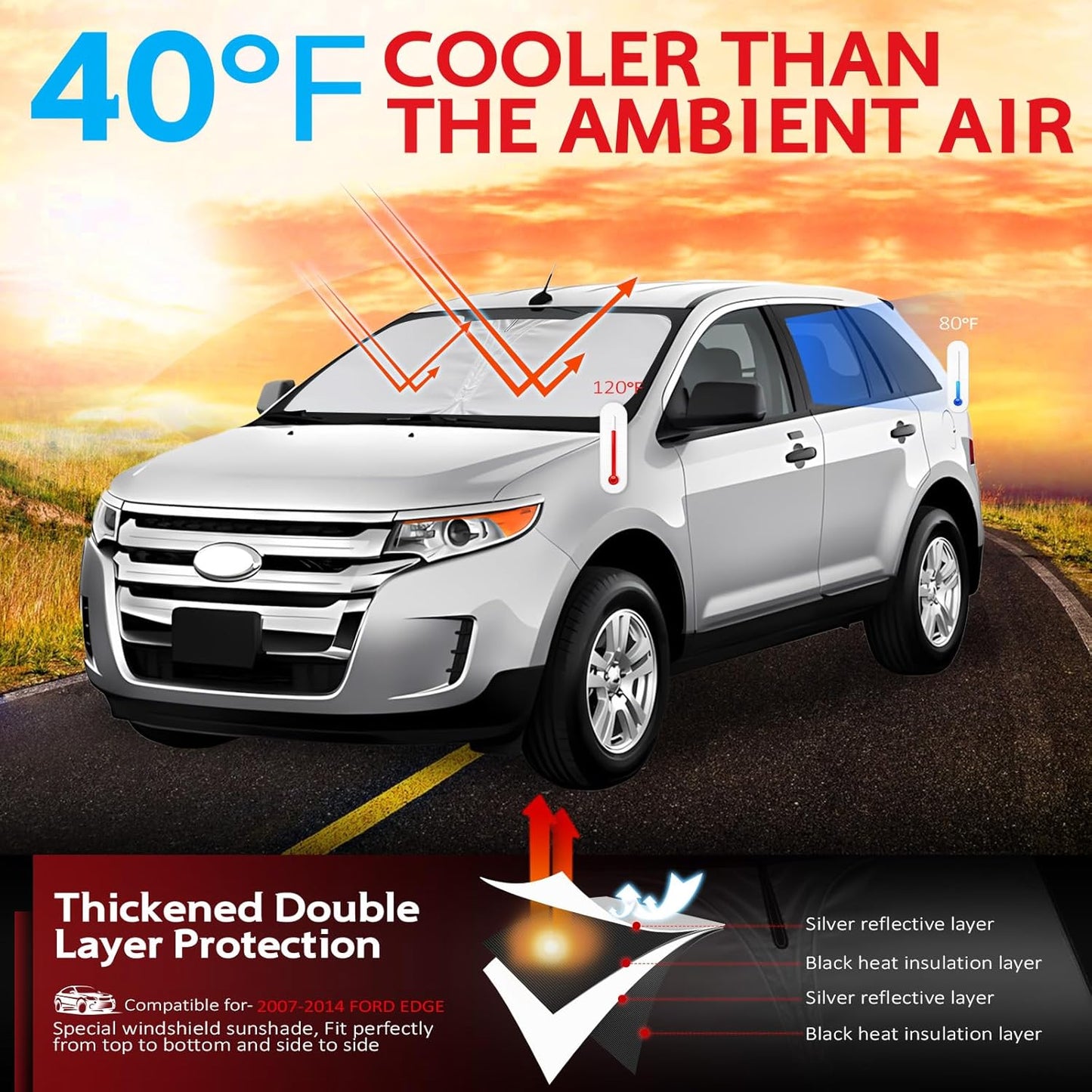 KAYZT Windshield Sun Shade for 2007-2014 Ford Edge Foldable Sunshade Front Window Custom Fit Car Accessories