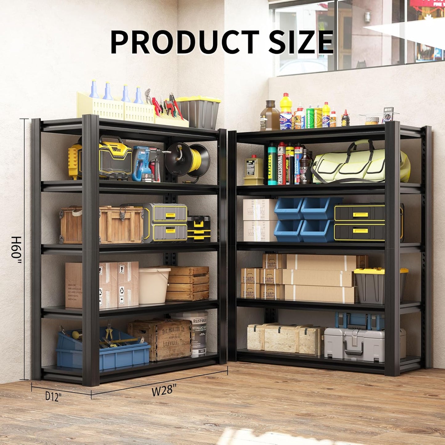 60" H Heavy Duty Garage Shelving 3000LBS Storage Shelves Adjustable 5 Tier Metal Shelving Unit, Industrial Utility Rack for Garage, Workshop, Basement, Home Office 60" H*27.5W*12D