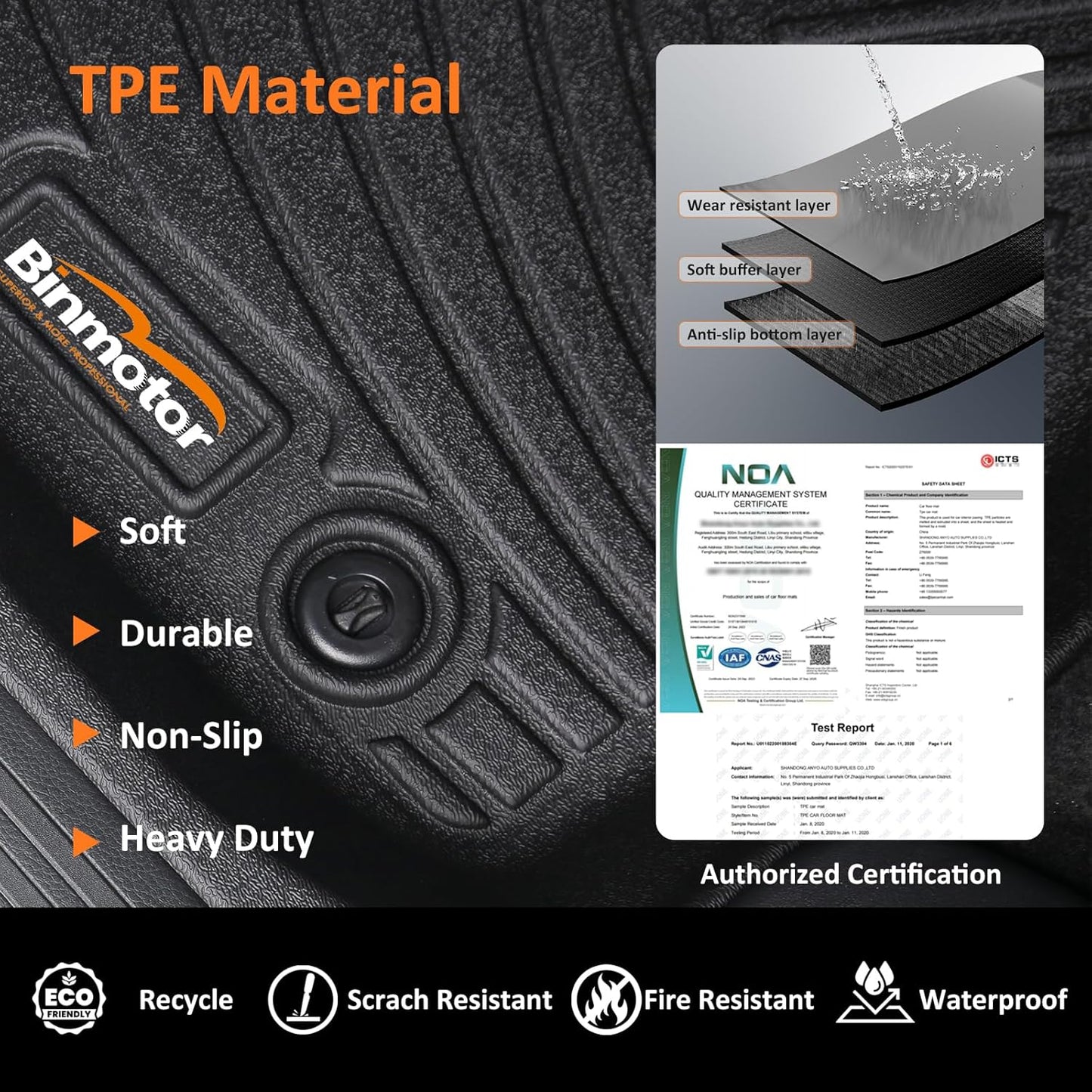 Binmotor-Floor Mats & Cargo Liner Set for Ford Escape 2013-2019, All Weather Car Floor Mat for Ford Escape Accessories, Rubber Mats TPE Car Liners Escape Trunk Liner Trunk Mat