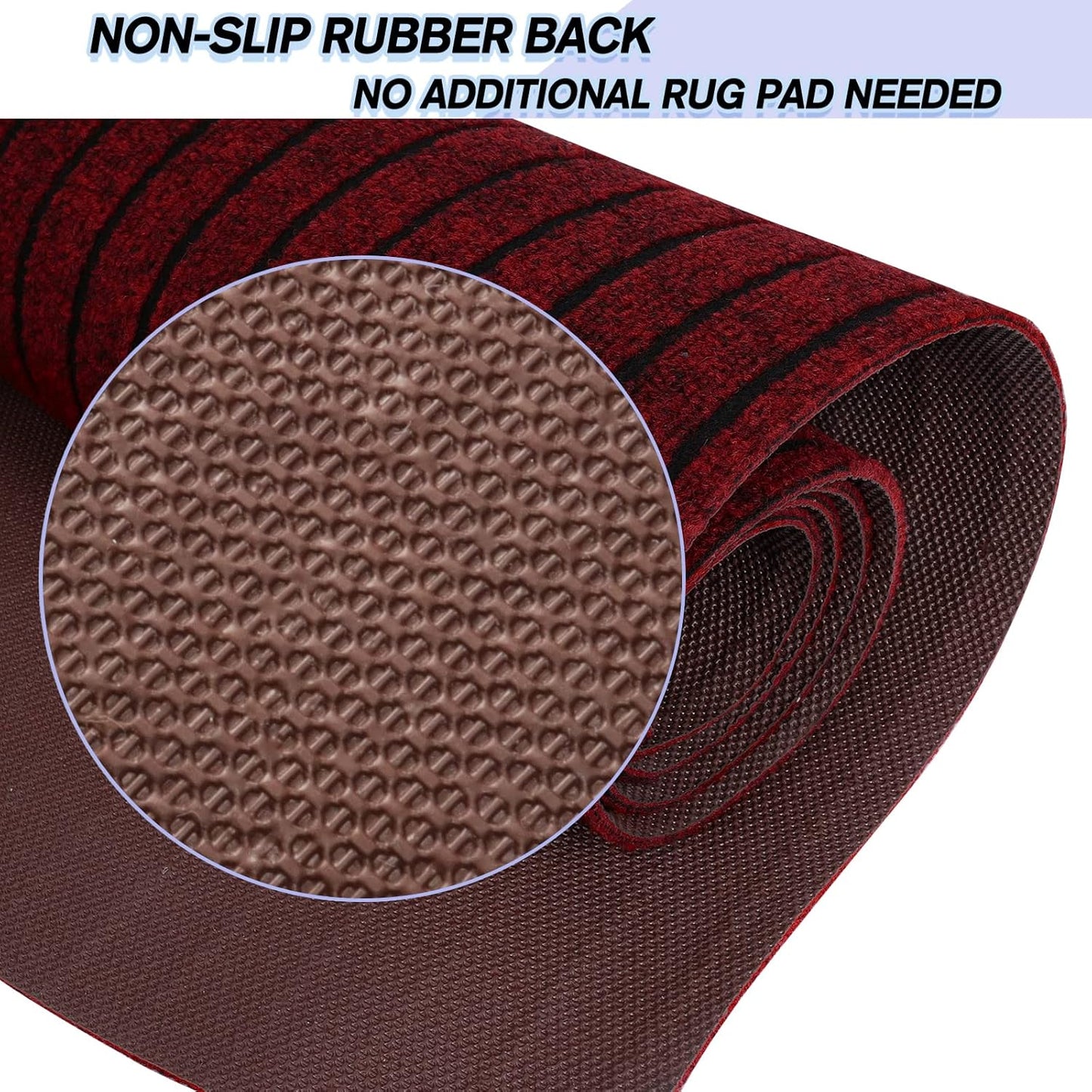 Custom Size Backed Non-Slip Area Rugs Runner, Easy Clean, Waterproof Runner Rugs for Hallway Entryway, Kitchen, Laundry, 2FT x 37FT, Red Stripe
