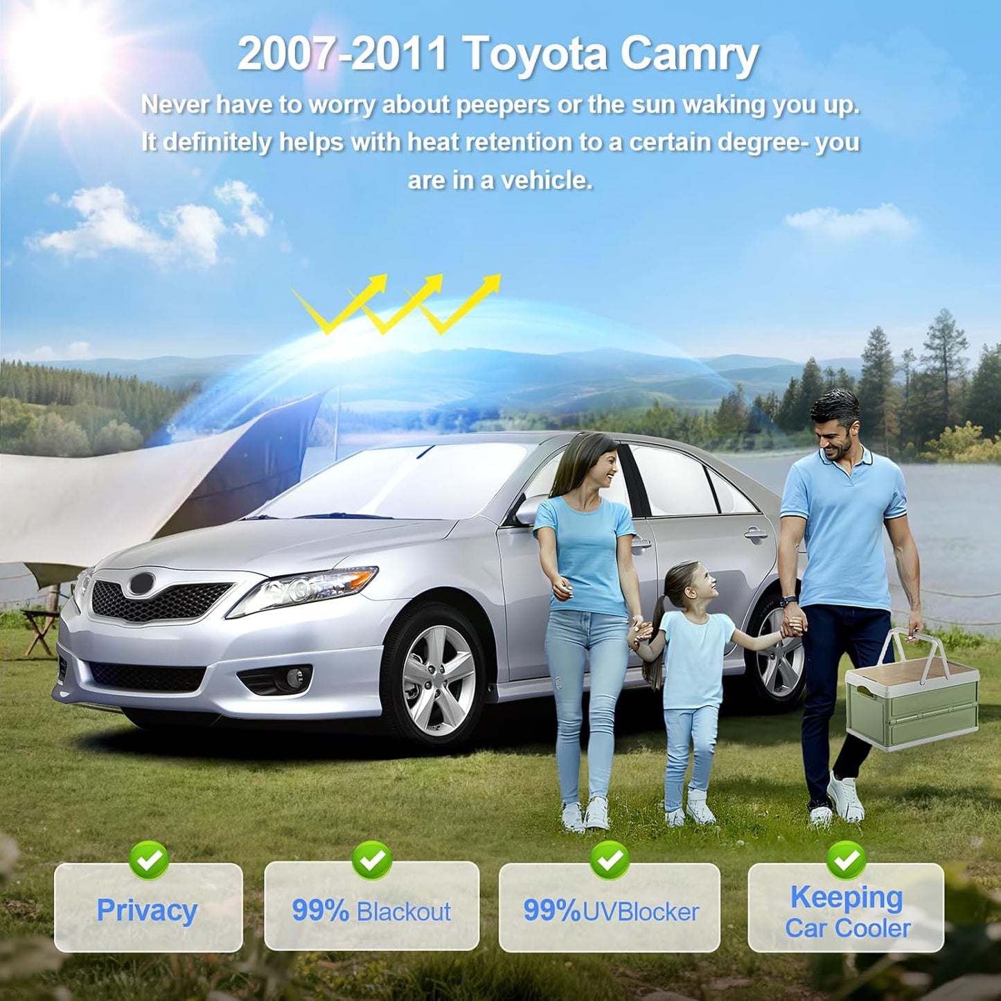 6pcs Car Window Shades for Toyota Camry 2007-2011 Accessories,Windshield Side Rear Full Sunshade,Sun Visor UV Blocking, Privacy Protection and Blackout for Camping Outdoor