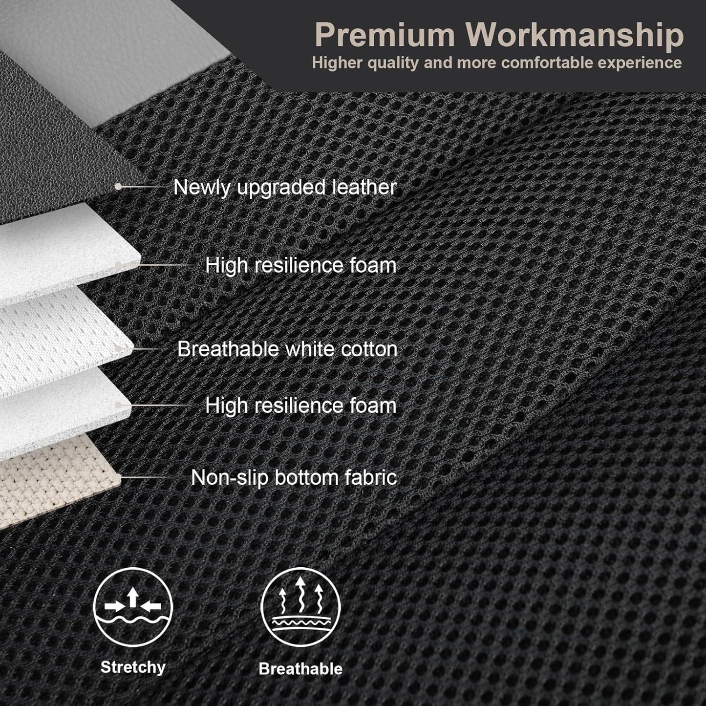 GIANT PANDA 2 Front Leather Car Seat Cover for Hyundai,3D Air Cool Mesh Thick Seat Covers Custom Fit Hyundai Sonata Elantra Santa Fe Tucson Accent Kona Palisade Genesis Venue Ioniq (Grey+Black)