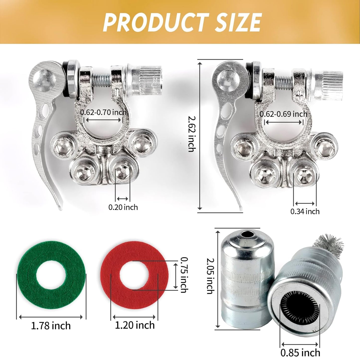 SINGARO Car Battery Terminal Connector, 4 Way Positive and Negative Pole Quick Release Terminal Clip, Applicable to SAE/JIS A Type Terminal Post, Compatible with Cars, Trucks and More（Sliver-A）