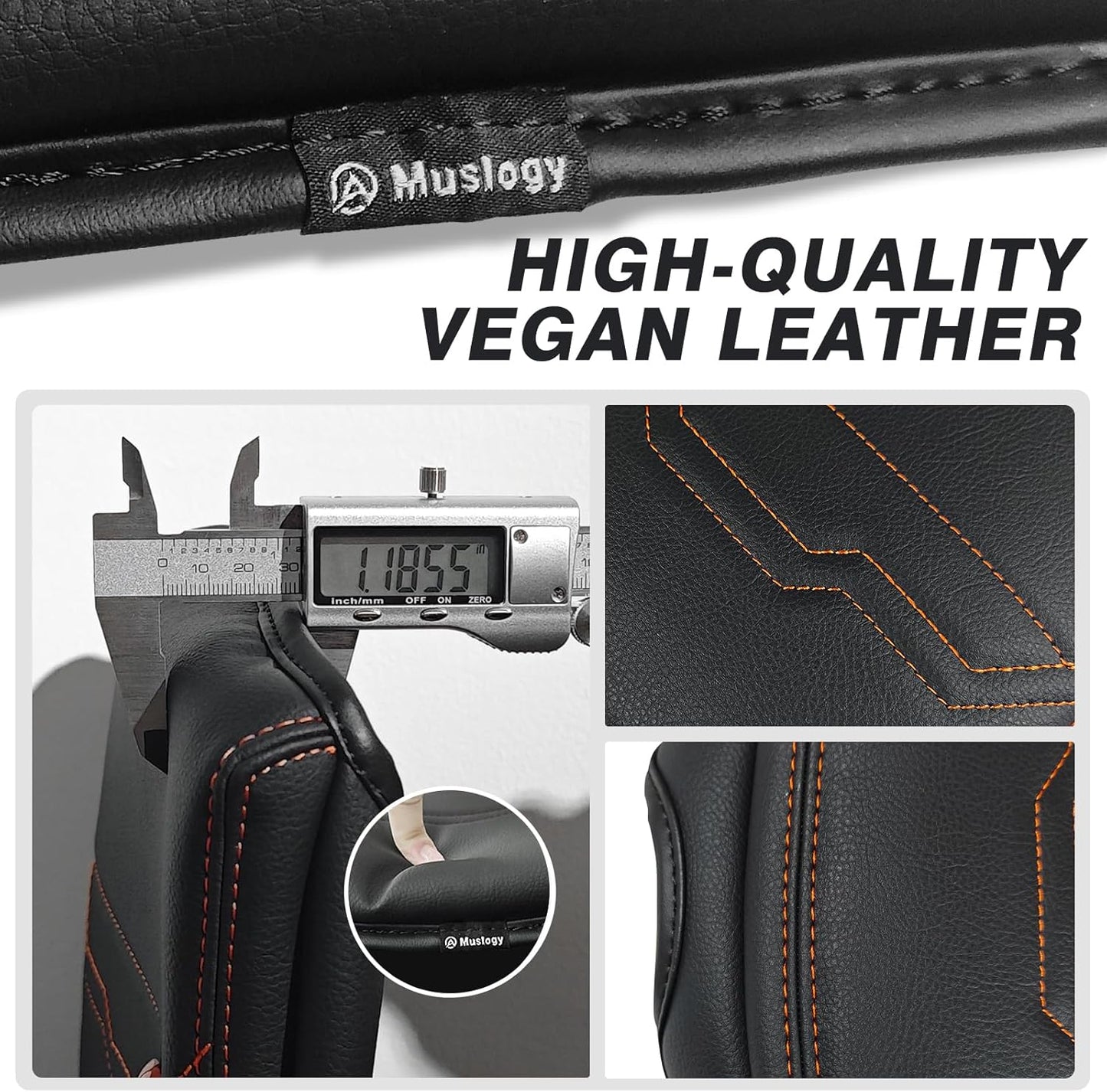 Muslogy for Frontier Center Console Pad Armrest Box Cover Vegan Leather Soft Accessories Armrest Lid Protector Compatible with Nissan Frontier 2022-2024 2025(Extra Thick, V2 Orange Stitching)