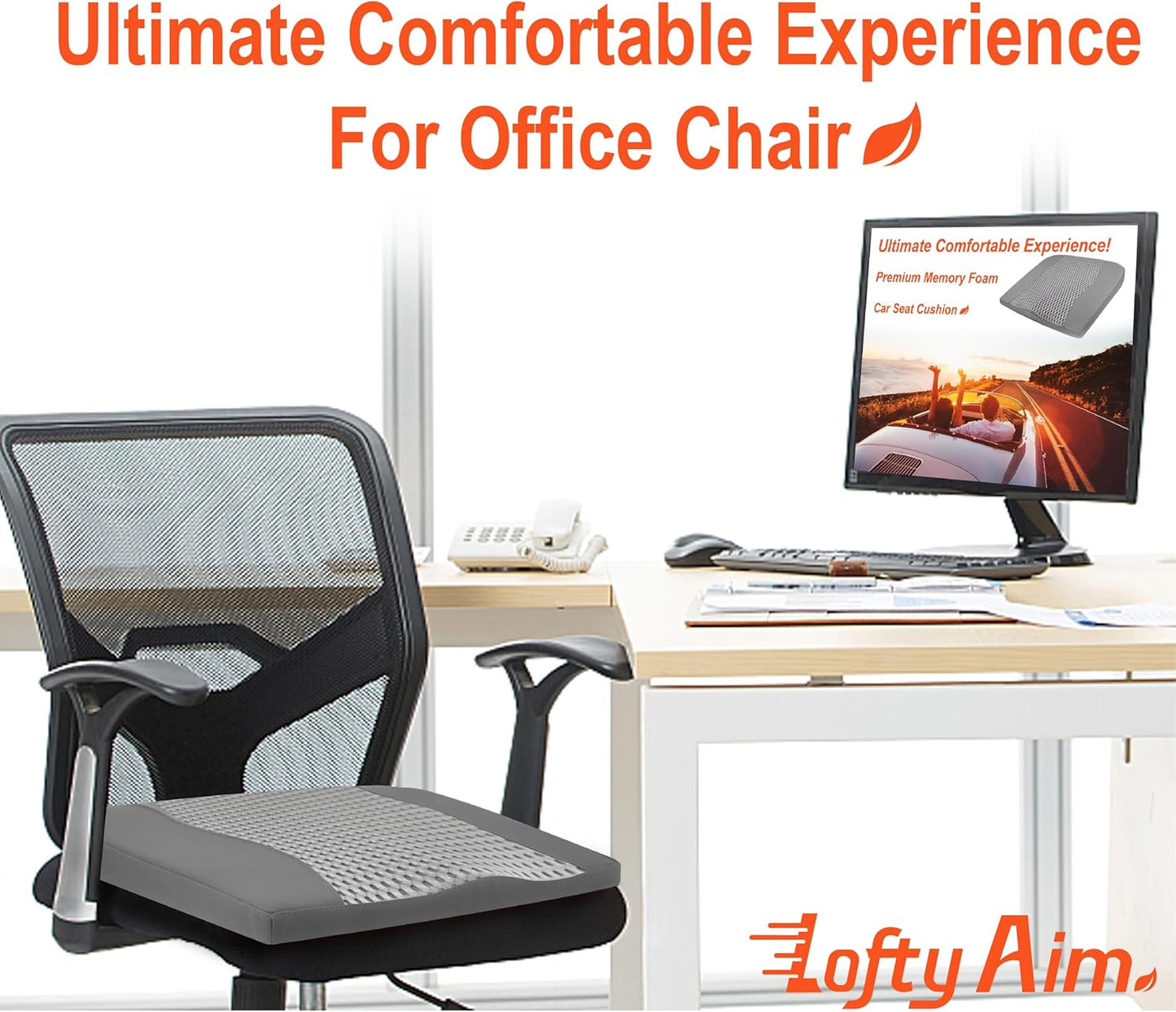 Car Seat Cushion, Comfort Memory Foam Car Cushions for Driving - Sciatica & Lower Back Pain Relief, Driver Seat Pillow for Auto, Office Chair, Wheelchair - 4D Mesh Dark Grey