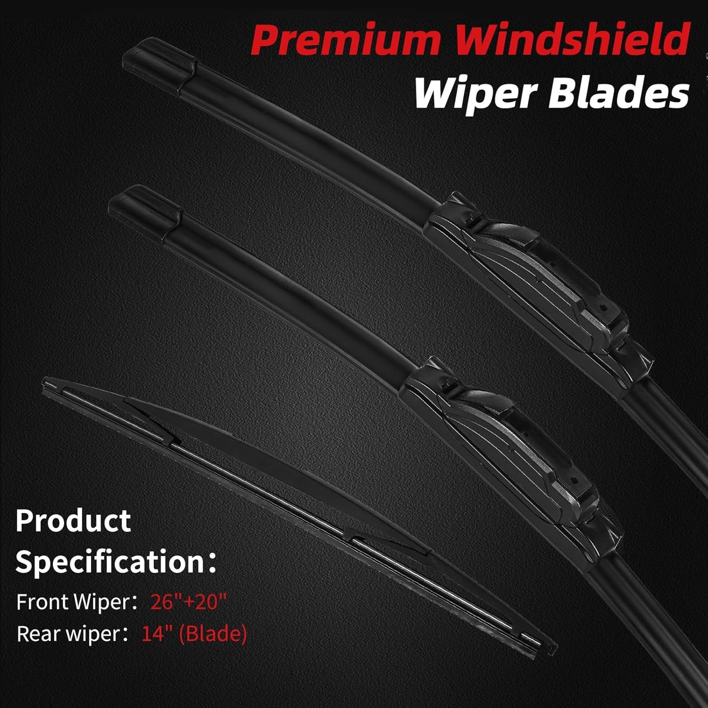 OTUAYAUTO Premium Windshield Wiper Blades - Replacement for Acura MDX 2014-2020 - Precision Fit, All-Weather Performance, Front and Rear Wiper Blades, J/U Hook - 26"+20"+14" (Pack of 3)