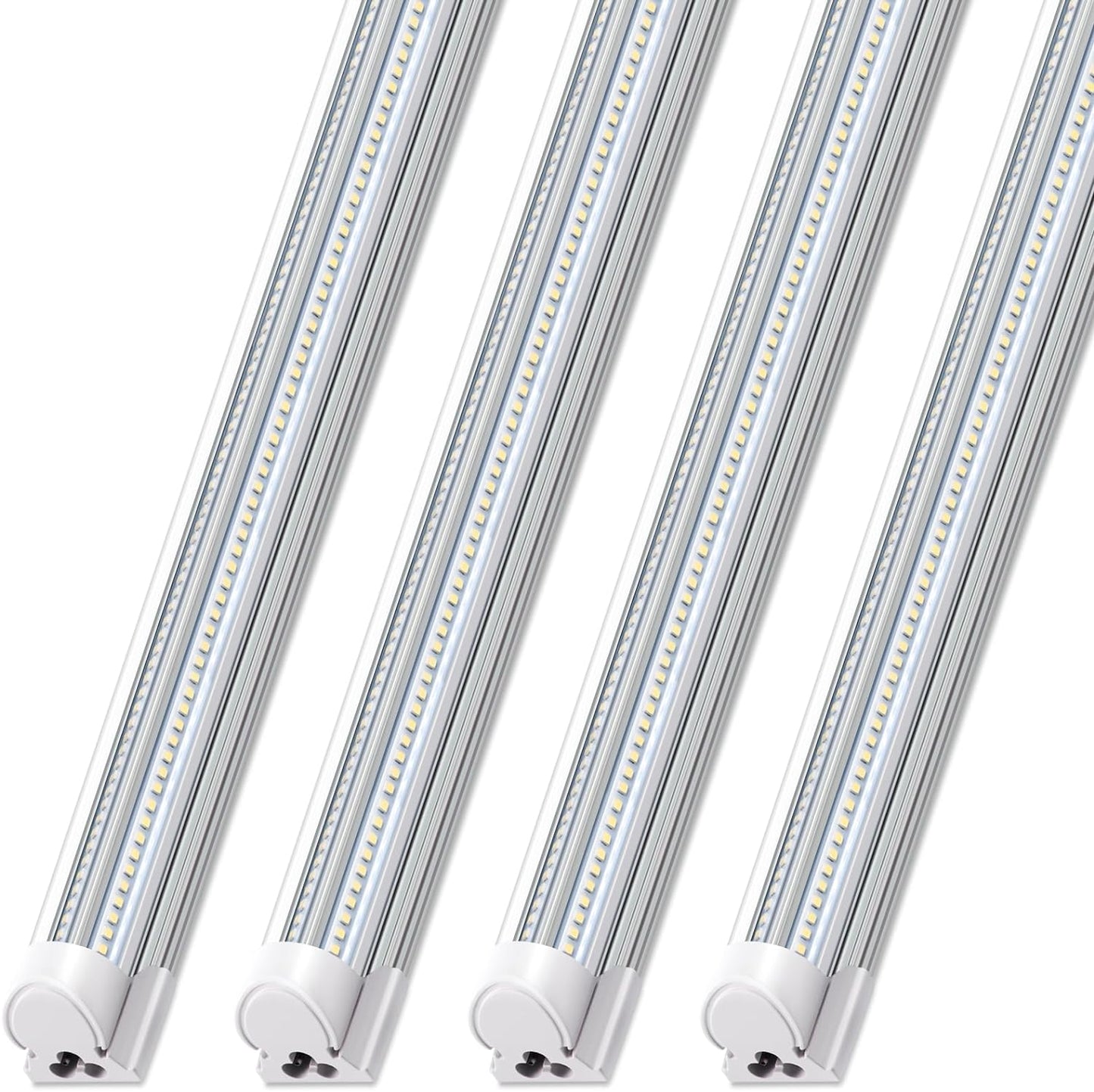 Barrina 8FT LED Shop Light Fixtures 100W, 15000LM 6500K Super Bright White, Linkable, with Clear Cover, V Shape LED Tube Lights, T8 LED Ceiling Lights for Garage, Workshop, ETL Listed, 4 Pack