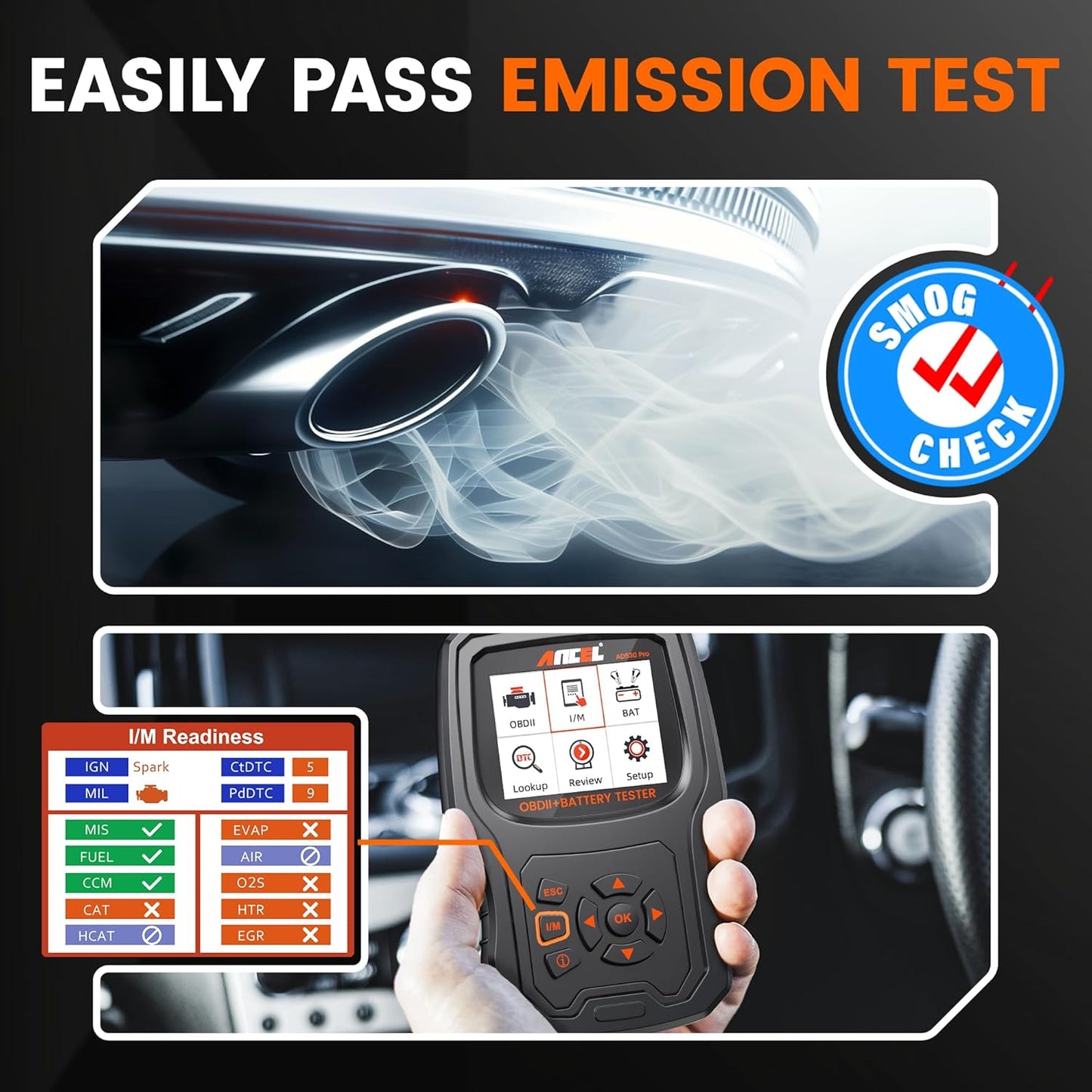 ANCEL AD530 PRO 2 in 1 OBD2 Scanner & Car Battery Tester, Car Scanner Diagnostic Tool with Live Data, 6V 12V Battery Checker with Charging/Cranking Test, Check Engine Code Reader for 1996+ Vehicles