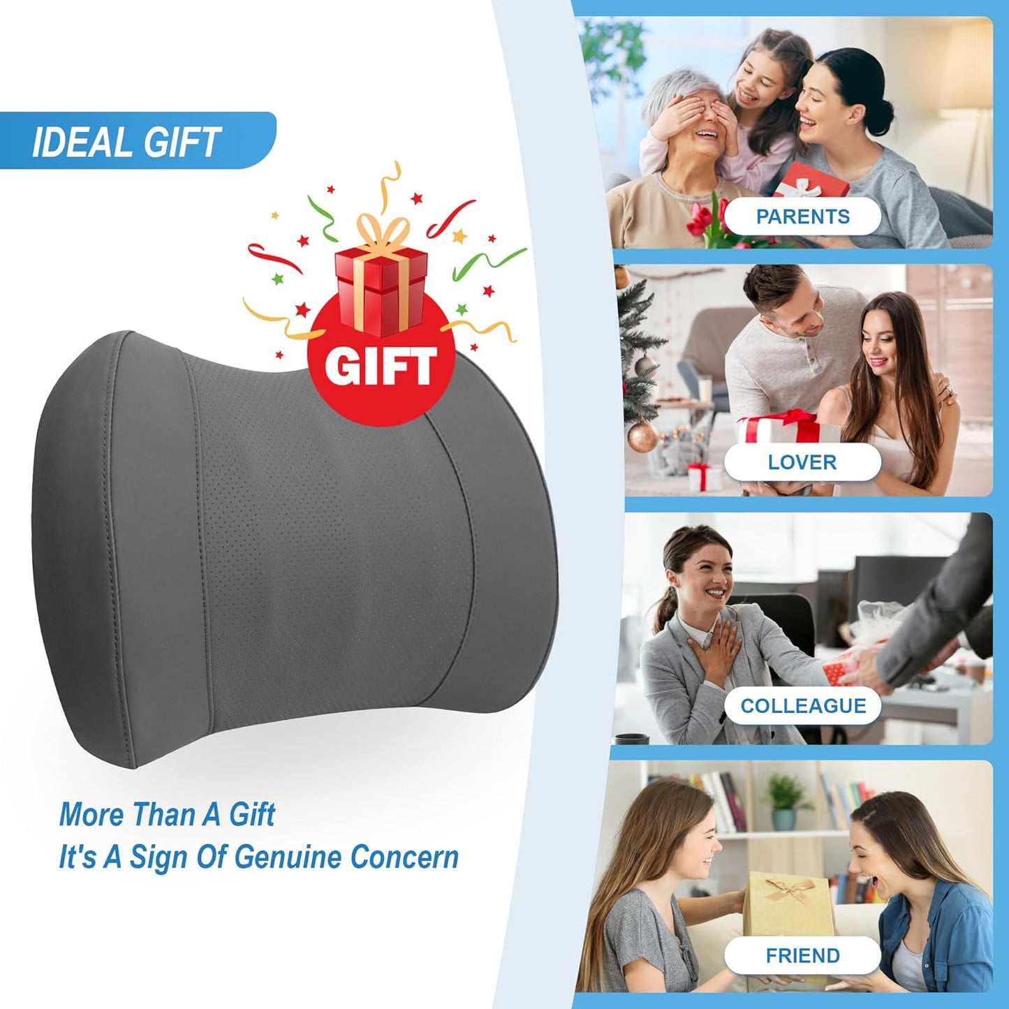 Lumbar Support Pillow for Car, Memory Foam Lumbar Pillow for Lower Back Pain Relief - Back Cushion for Driving, Chair Support for Car-Office Chair, Wheelchair - Classic Dark Grey