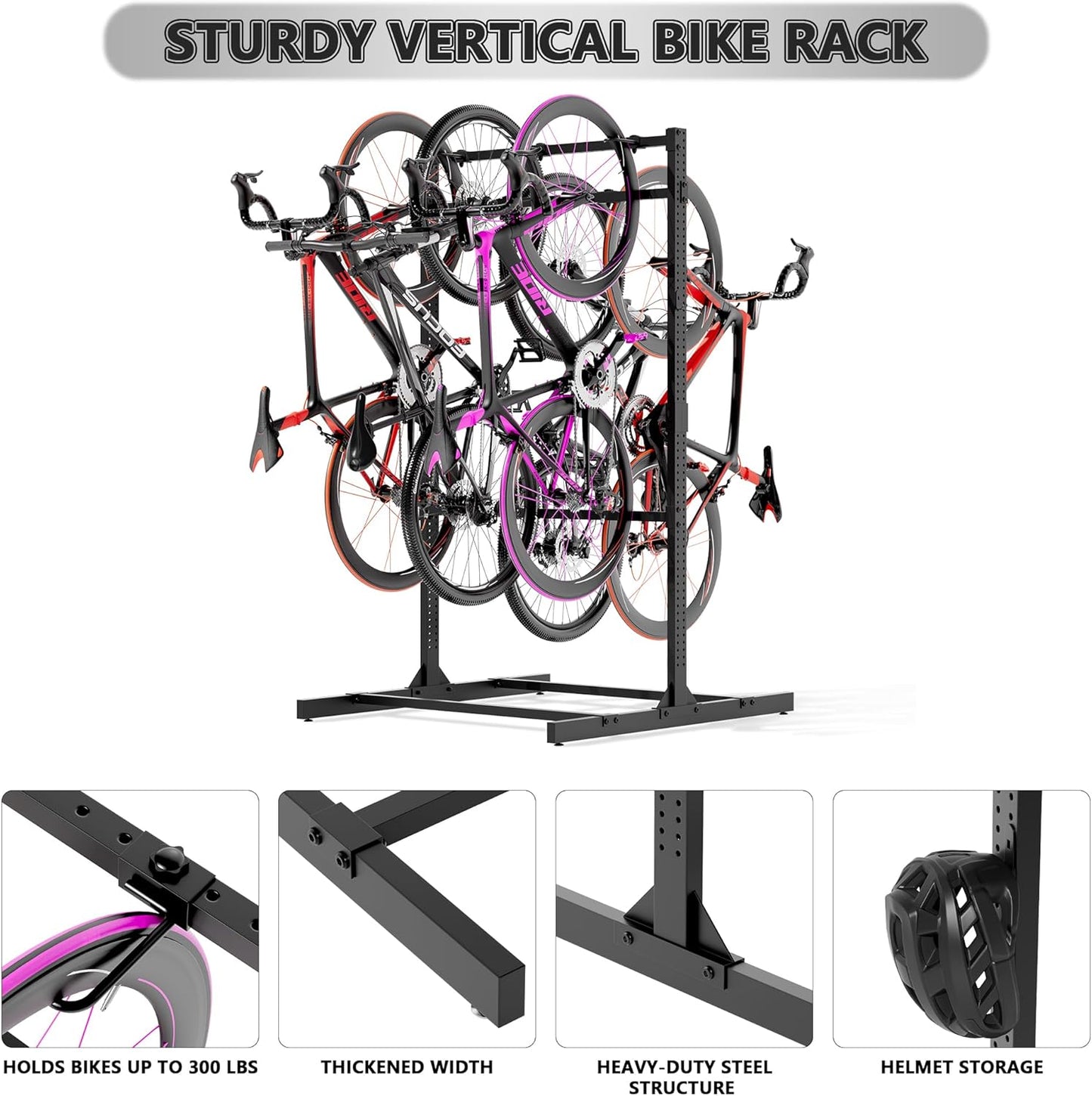 Freestanding Bike Storage Rack, Heavy-Duty Steel Vertical Bike Rack for Indoor Outdoor Floor Stand Max 8 Bike Bicycle Organizer, 600LBS Bike Storage Rack for Home and Garage