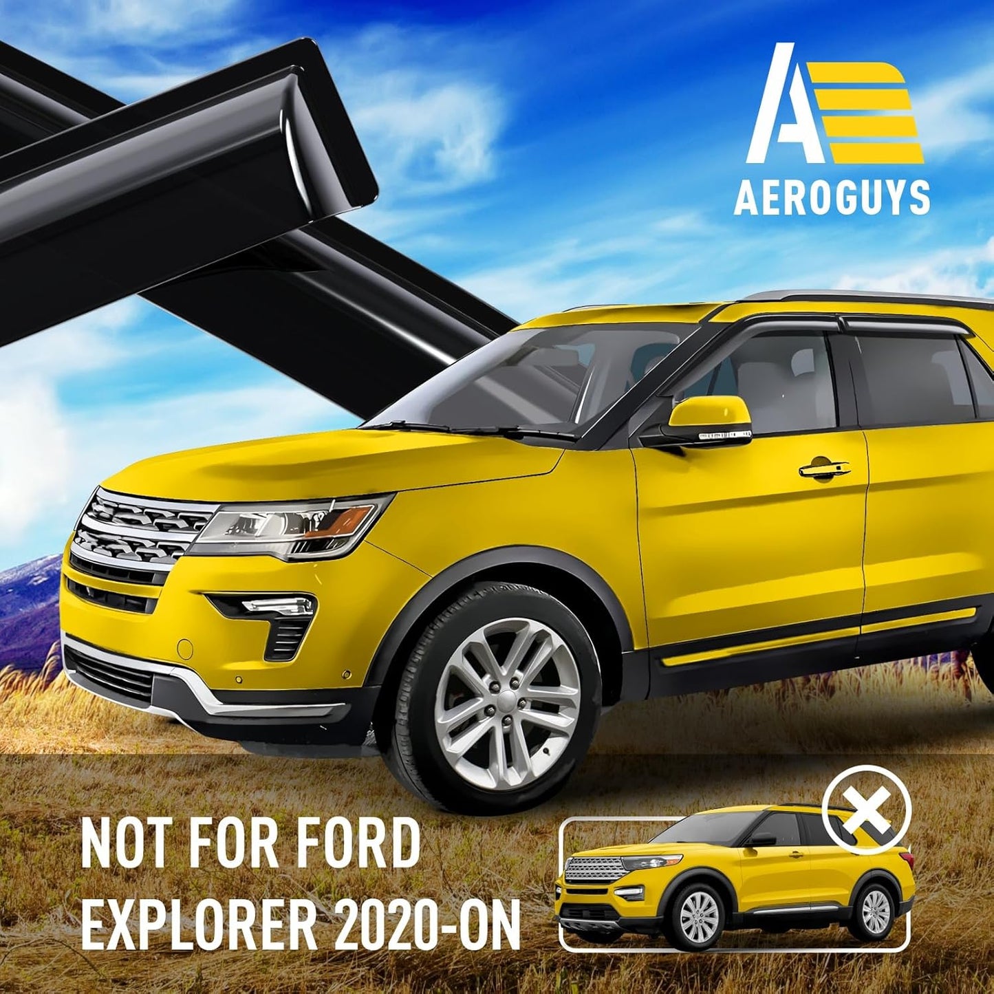 Extra Durable Window Deflectors Tape-On Window Visors Rain Guards Fit for Ford Explorer 2011-2019, Sun Visors, Wind Vent for Shades, Exterior Car Accessories - 4pcs. AG0040