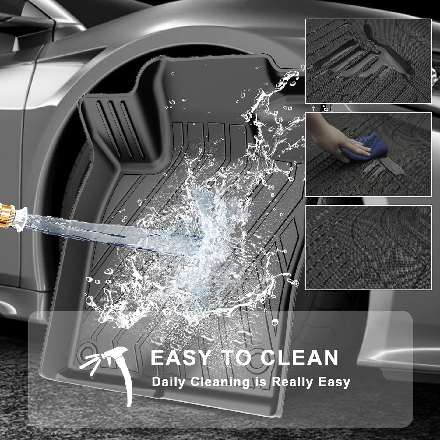 Floor Mats for Honda Civic 2022-2025 (Fits Rear Seats with or Without USB Ports) | for Acura Integra 2023-2025, All Weather Floor Liners Civic Accessories, 1st & 2nd Row, Black