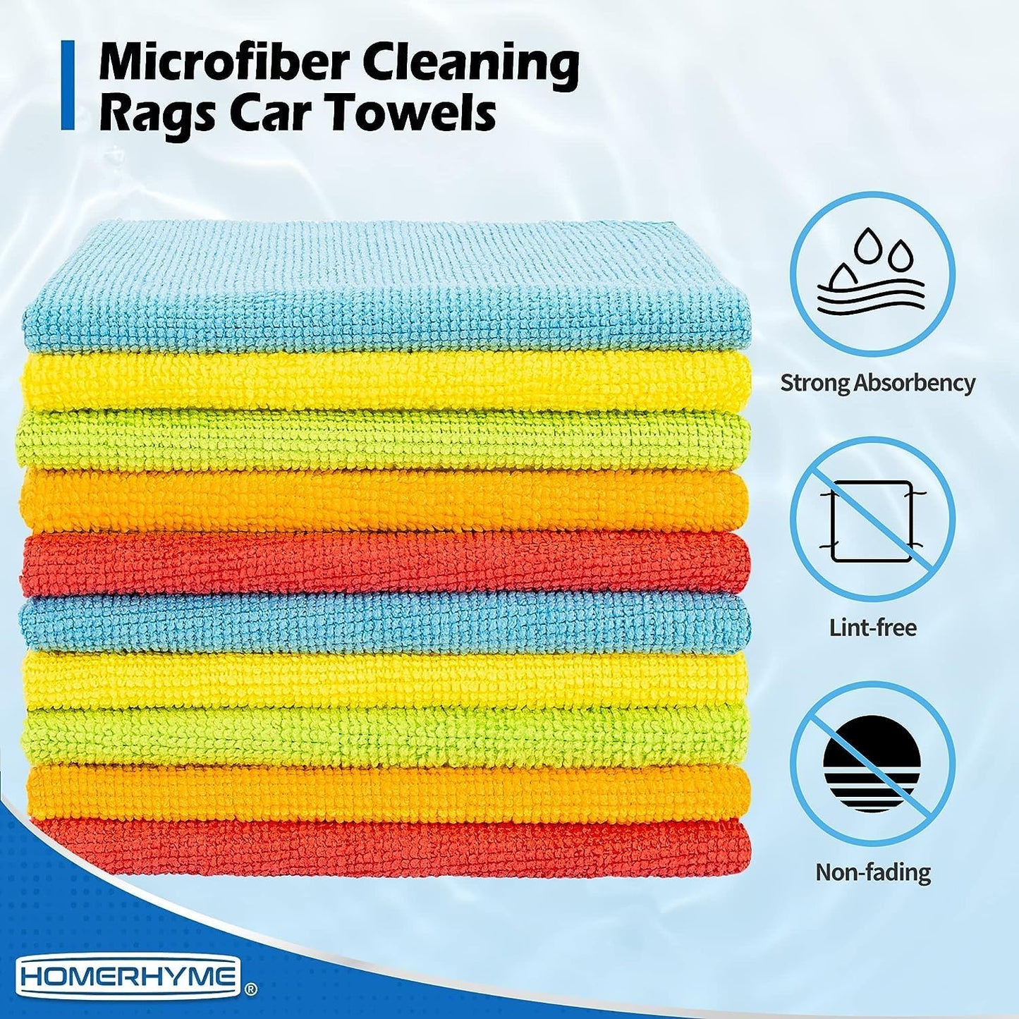 HOMERHYME Microfiber Towels for Cars, 24 Pack Microfiber Cleaning Cloths, 11.5"*11.5" Cleaning Rags Towels Bulk Absorbent Lint-Free, All-Purpose for Detailing, Office, Household Cleaning