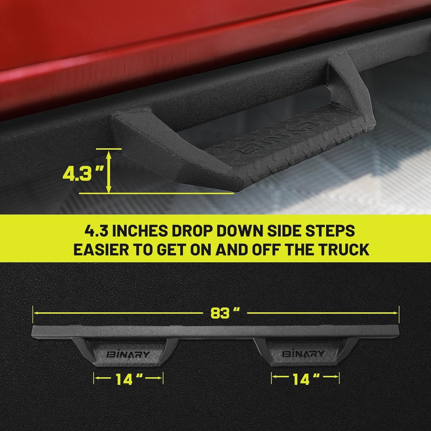 BINARY STAR Running Boarads Compatible with Vehicle 2022-2025 Toyota Tundra CrewMax Cab, 4.3 Inch Drop Down Tundra Side Steps Side Bars, Black Step Bars Made with Carbon Steel.