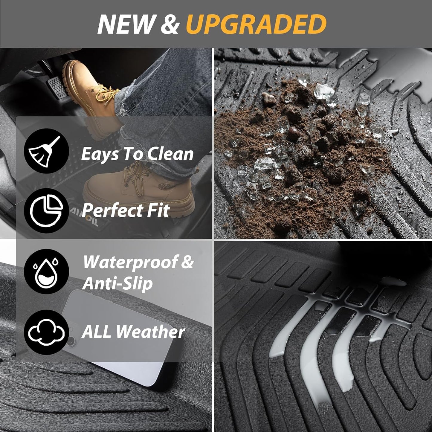 AIPOIL® Floor Mats & Cargo Liner Set for 2022-2024 2025 Toyota Corolla Cross AWD (Not for Hybrid) All Weather Protection TPE Anti-Slip Automotive Full Set Accessories - Black