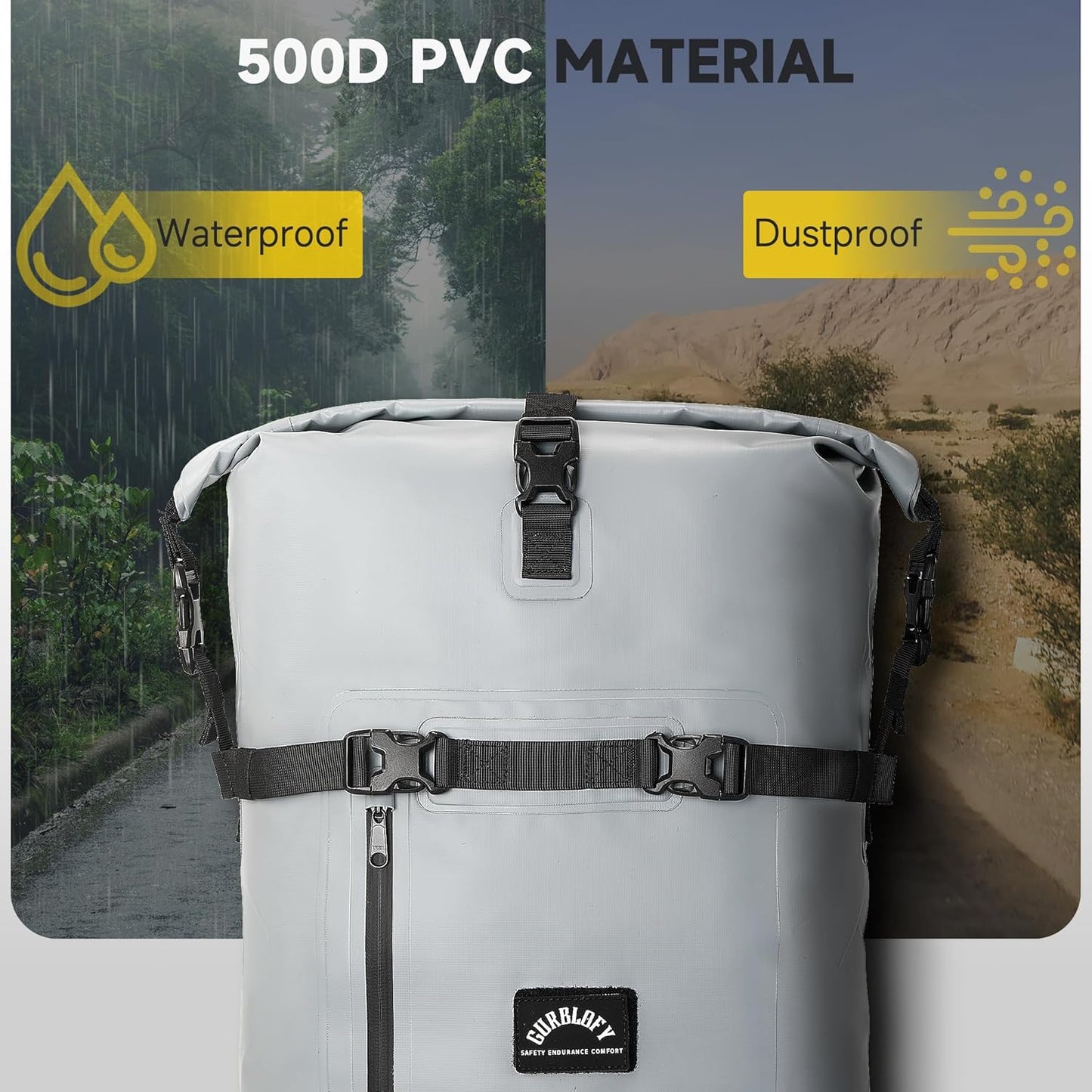 Motorcycle Tail Bag, 30L Waterproof Motorcycle Saddle Bag, 2 Size and 3 Color Options Luggage Bag, PVC Travel Bag, Rear Seat Bag, Stone Grey GT-30GRY