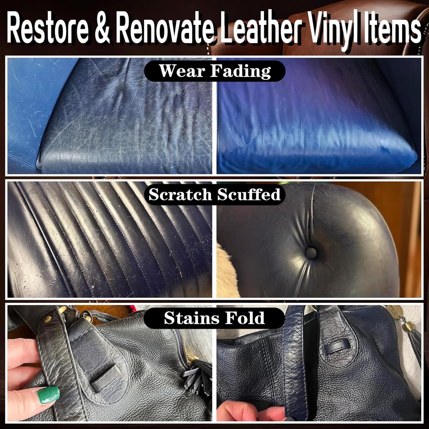 Navy Blue Recoloring Balm Restorer Refinish Liquid Fabric Dye Cream Leather Footwear Sneaker Shoes Boots Jacket Vinyl Paint Boat Car Seats Wood Furniture Couch Stain Remover Fade Scratches Repair