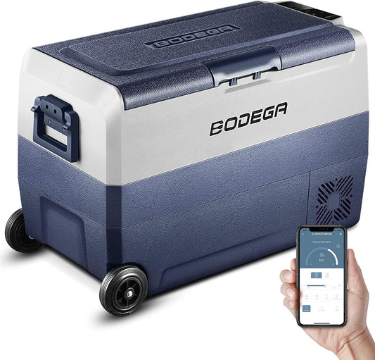BODEGACOOLER 12 Volt Car Refrigerator,53 Quart Portable Freezer,Dual Zone Car Fridge APP Control,-4℉-68℉ RV Electric Compressor Cooler 12/24V DC 100-240V AC for Outdoor,Camping,Travel,Road Trip