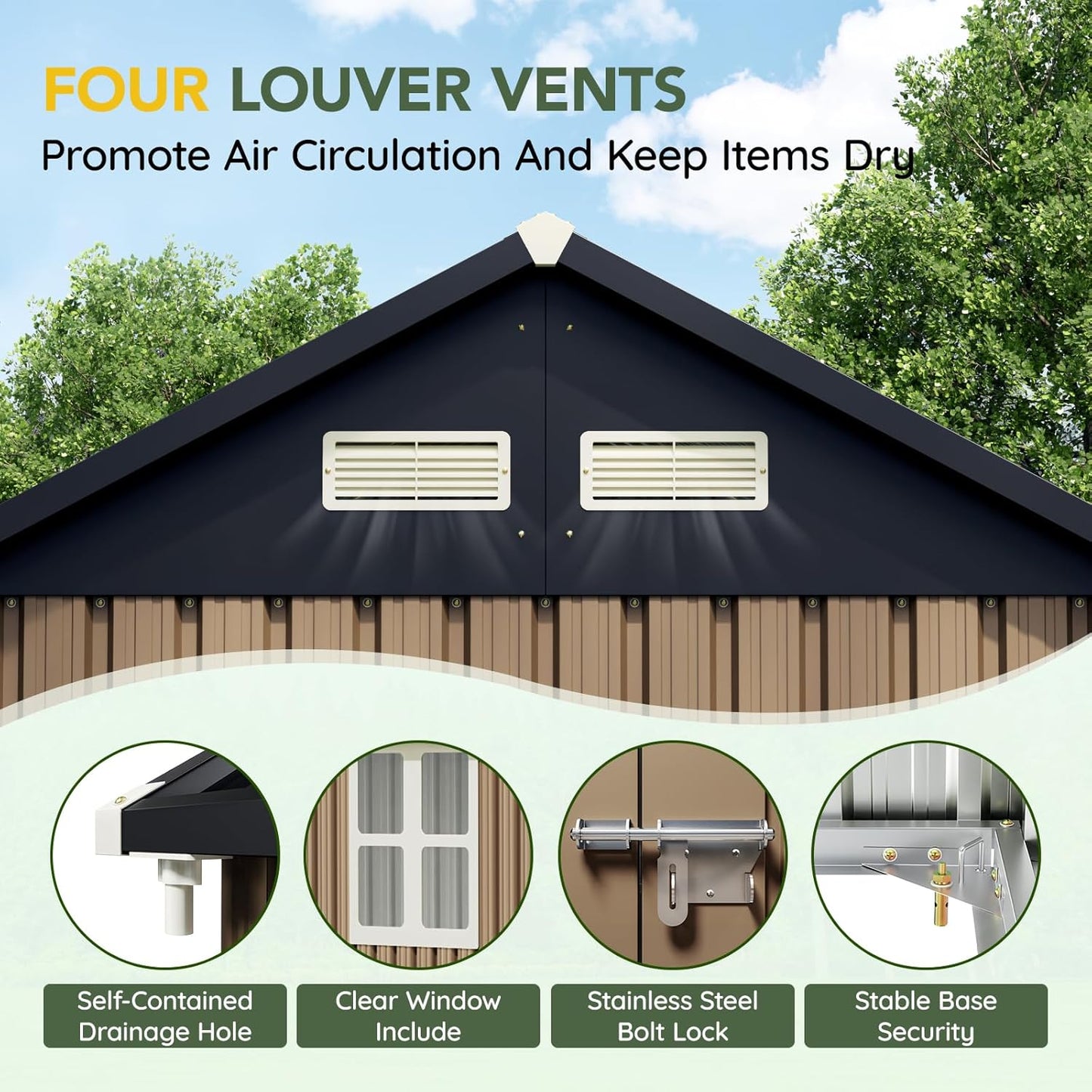 Breezz 6X8FT Outdoor Steel Storage Shed with Frame Floor,Clear Window, Lockable Doors, Weather-Resistant Metal Tool Shed for Garden, Backyard, Patio, and Utility Storage Brown