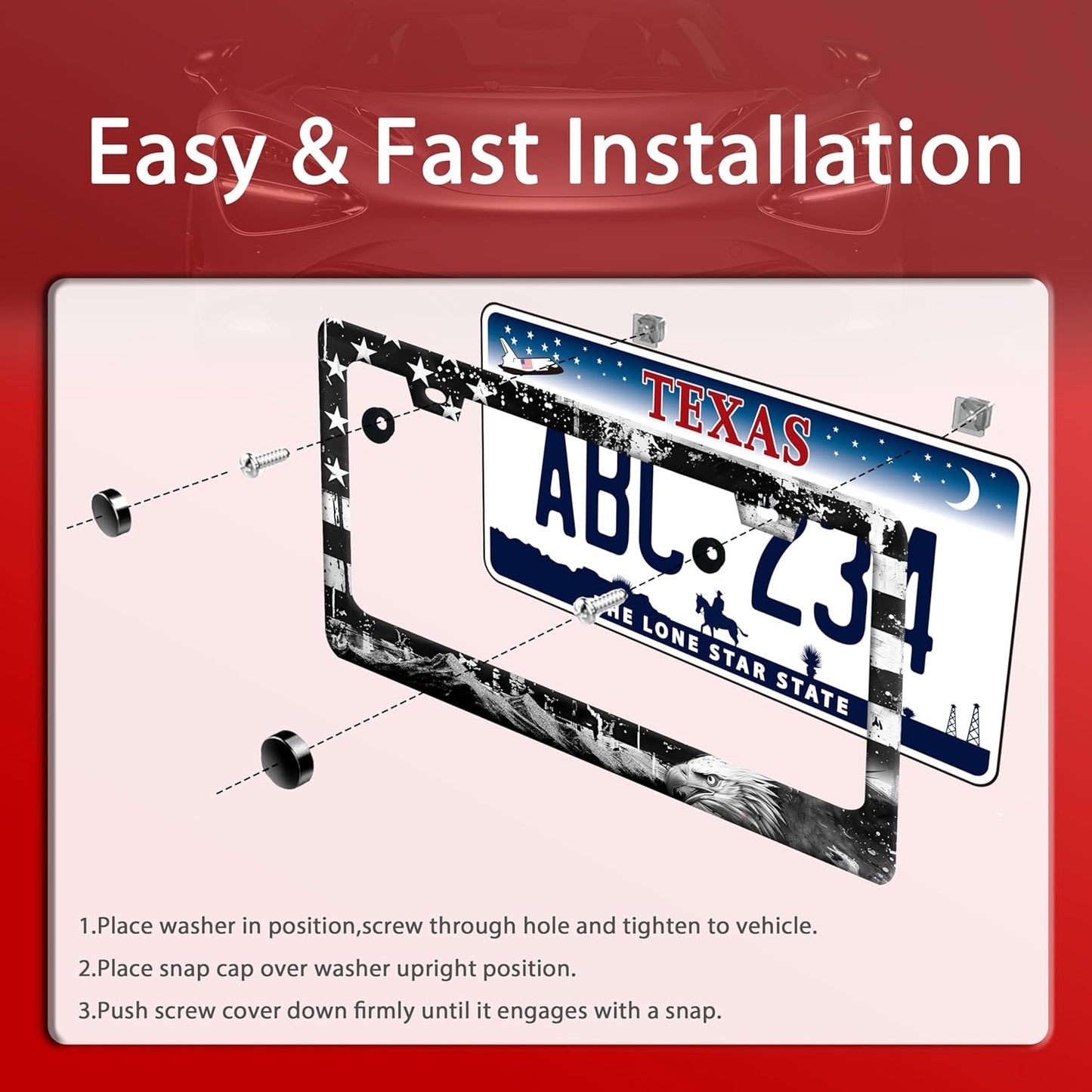 American Flag Eagle Mountains License Plate Frame Funny License Plate Holder Stainless Steel Accessories Cars Decor with 2 Holes Screws Fits Standard Us Ca Vehicles License Plate Frames 12.2 X 6 Inch