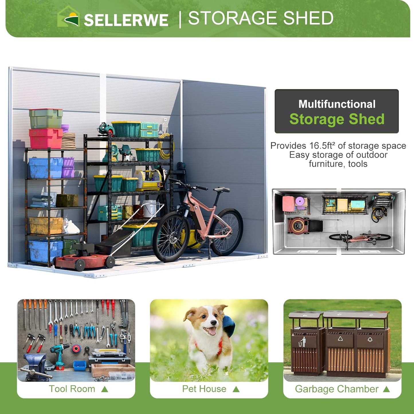 8x4x6 FT Resin Lean to Shed, Waterproof Outdoor Storage Shed with Floor, Window, Lockable Door & 2 Windows, Tool Shed for Patio Garden, Lawn, Backyard, Dove Grey