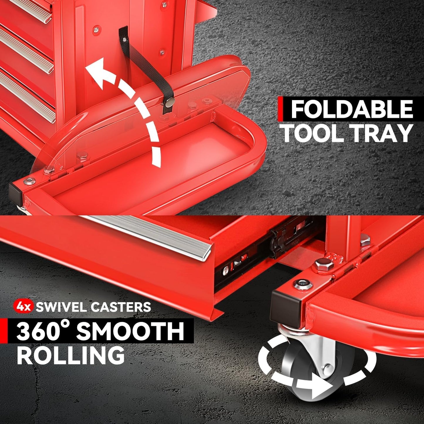 Auto Dynasty 3-Drawer Mechanic Rolling Seat, 350 LBS Capacity Roller Garage Shop Seat with Storage Tool Tray for Workshop, Repair Shop, Warehouse, Red