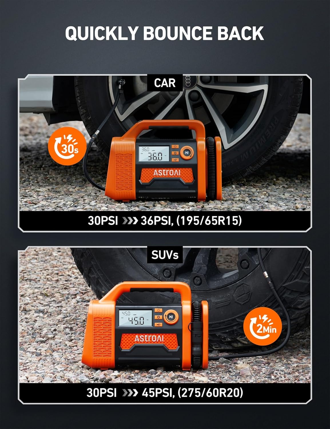 AstroAI TC3 Air Compressor Portable Tire Inflator Offroad Air Compressor for Truck 150PSI with Digital Display Air Pump for Car Heavy Duty for 4x4 Vehicle, RV, SUV, Car Accessories Yellow