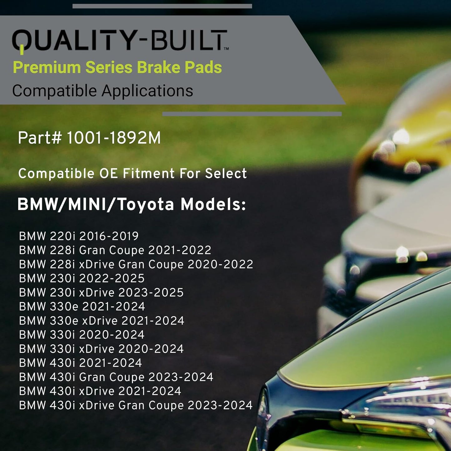 Premium Semi-Metallic Front Brake Pads (1001-1892M) Compatible with 2016-2025 BMW/Mini/Toyota (220i/228i/230i/330e/330i/430i/Cooper Clubman/Cooper Countryman/GR Supra/X2/X3/X4/Z4 & More)