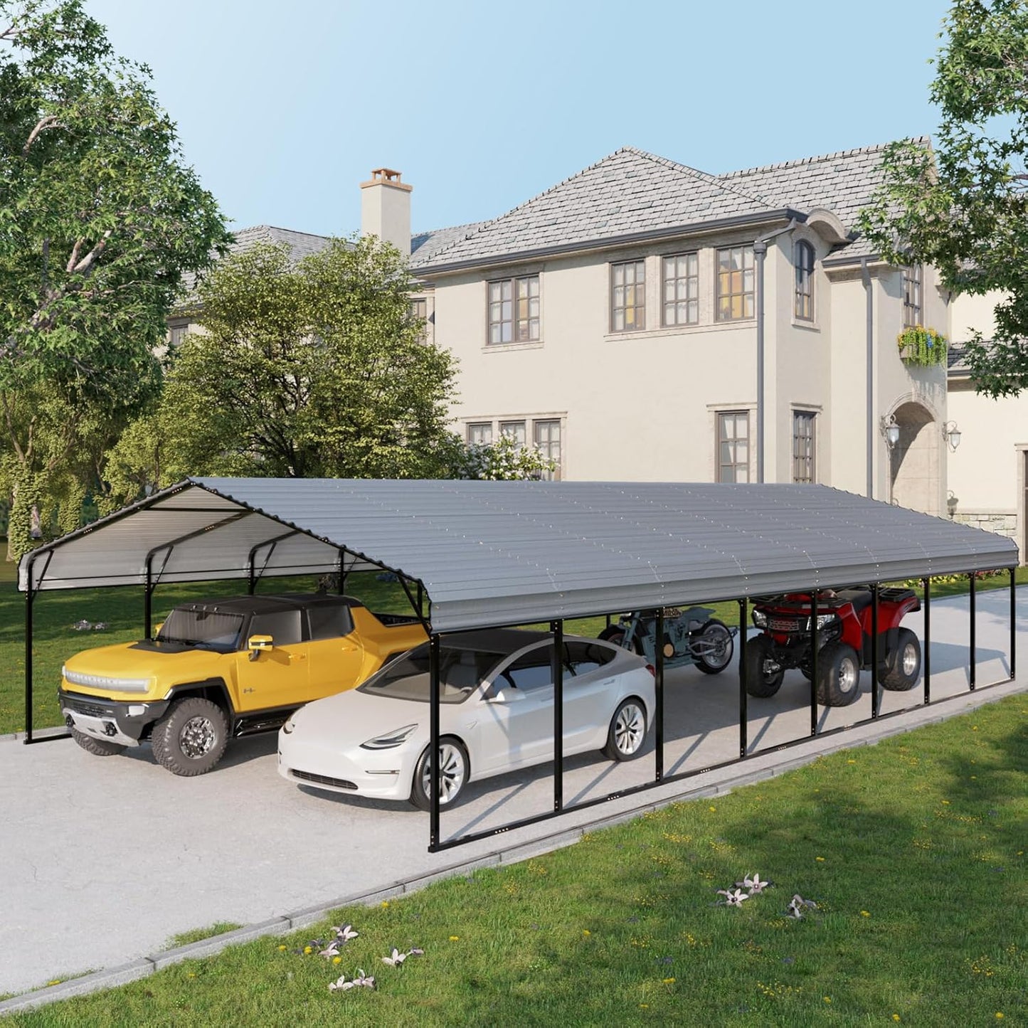 EROMMY 20x40 FT Metal Carport, Heavy Duty Carports with Galvanized Steel Roof and Frame, Sturdy Car-Shelter in All Weathers, Easy Assembly Car-Canopy for 2 Cars, SUV, Tractors and Boat, Gray