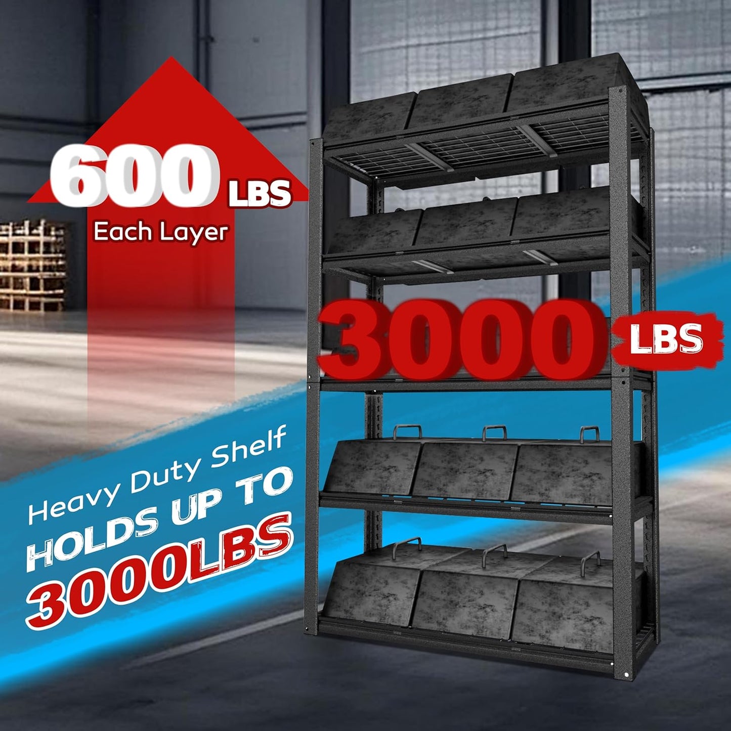 MUPATER 72" H x 47.6" W x 18.1" D Metal Storage Shelves, 5 Tier Shelves and Adjustable Shelves, Garage Shelving Unit, Standing Utility Rack for Warehouse Kitchen